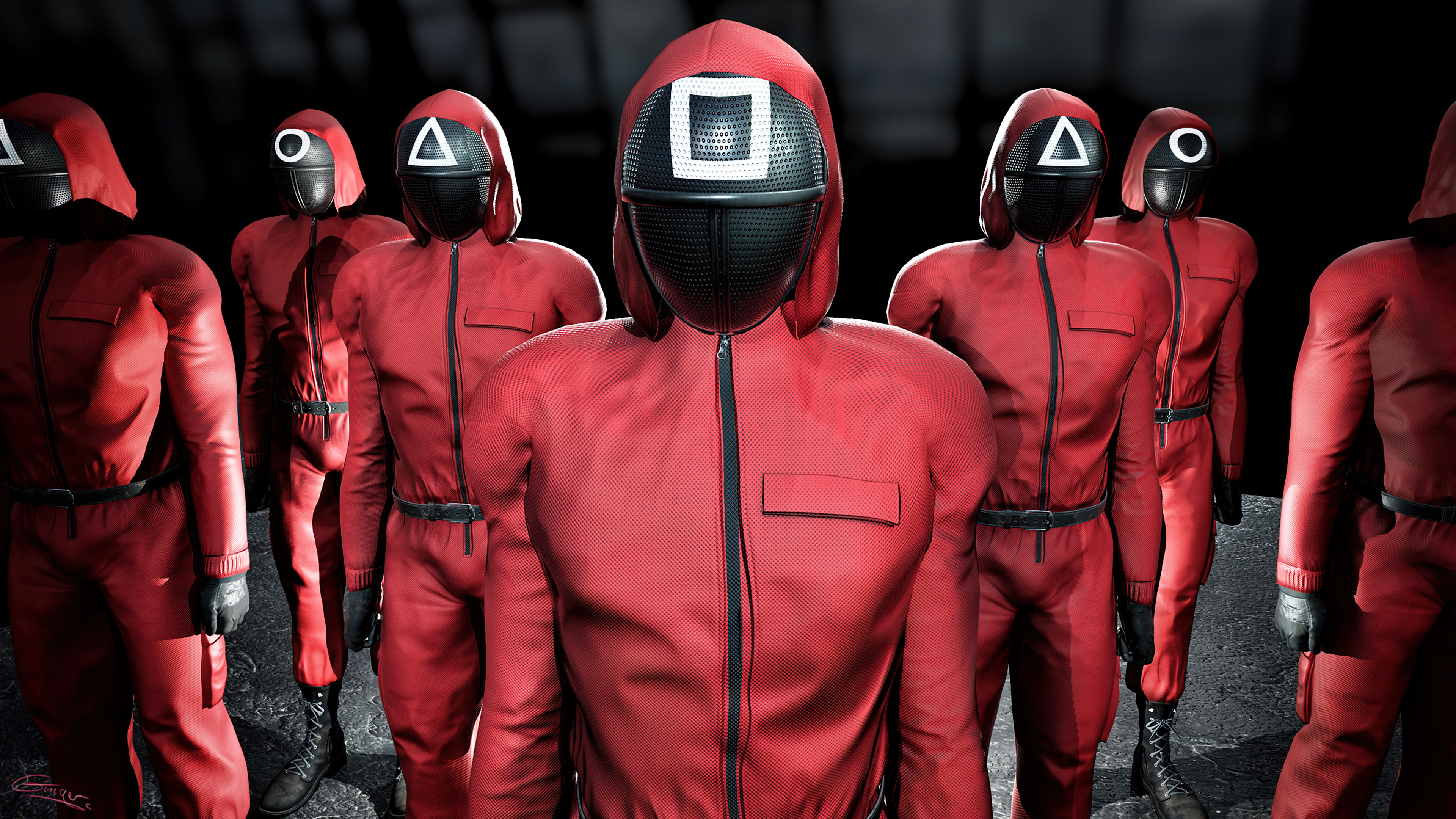 Squid Game Wallpaper 4K, Guard, Costume