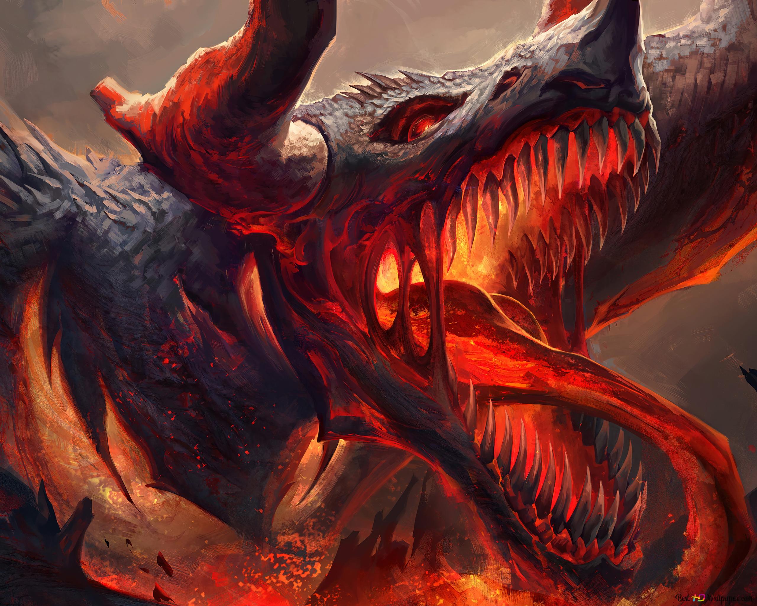 Red Lava Fire Dragon 4K wallpaper download