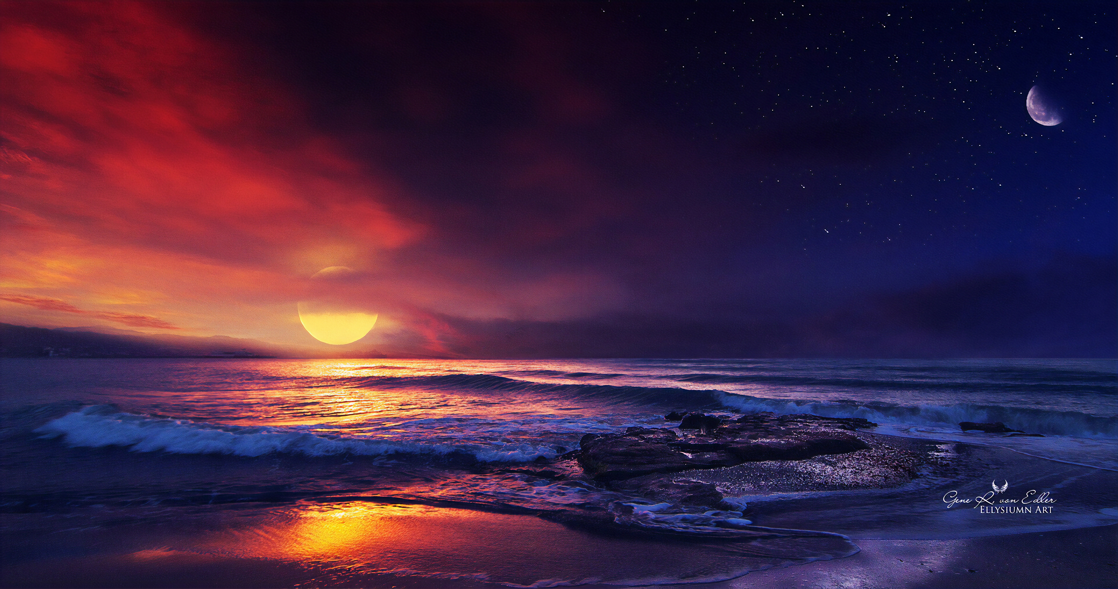 Ocean Sunset Illustration, HD Artist, 4k Wallpaper, Image, Background, Photo and Picture