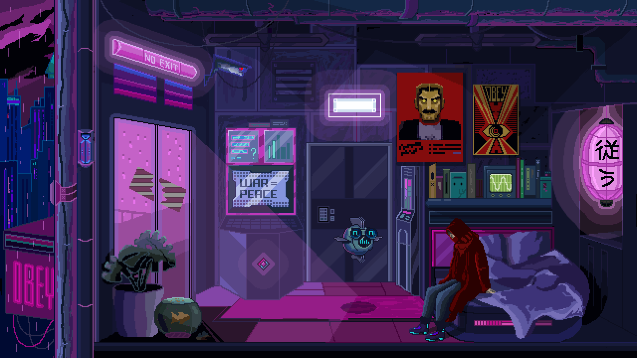 Cyberpunk pixel art background for NFT game