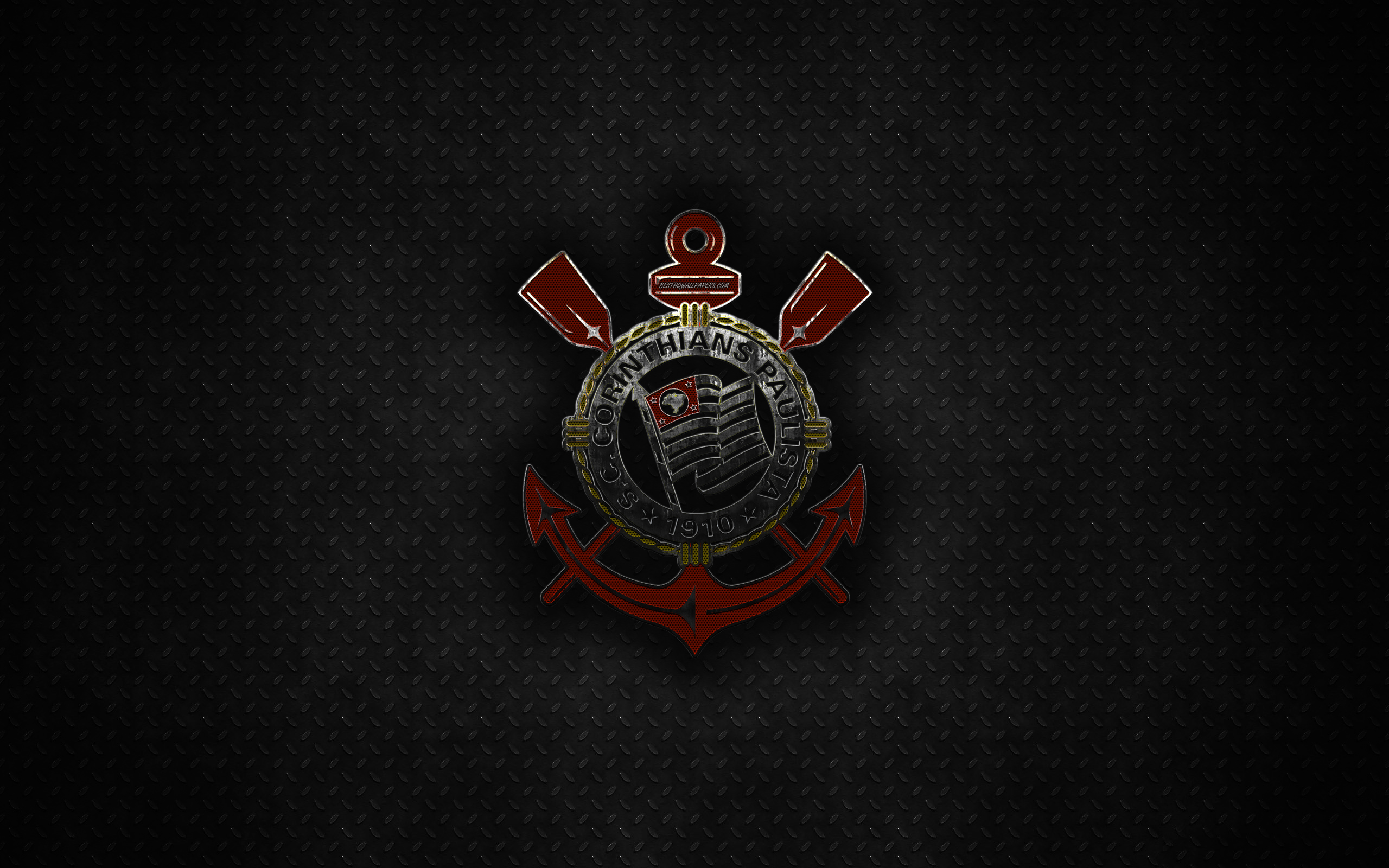 Download wallpaper Corinthians FC, Sport Club Corinthians Paulista, 4k, emblem, grunge style, metal art, metal logo, Brazilian football club, Sao Paulo, Brazil, football for desktop with resolution 2560x1600. High Quality HD picture