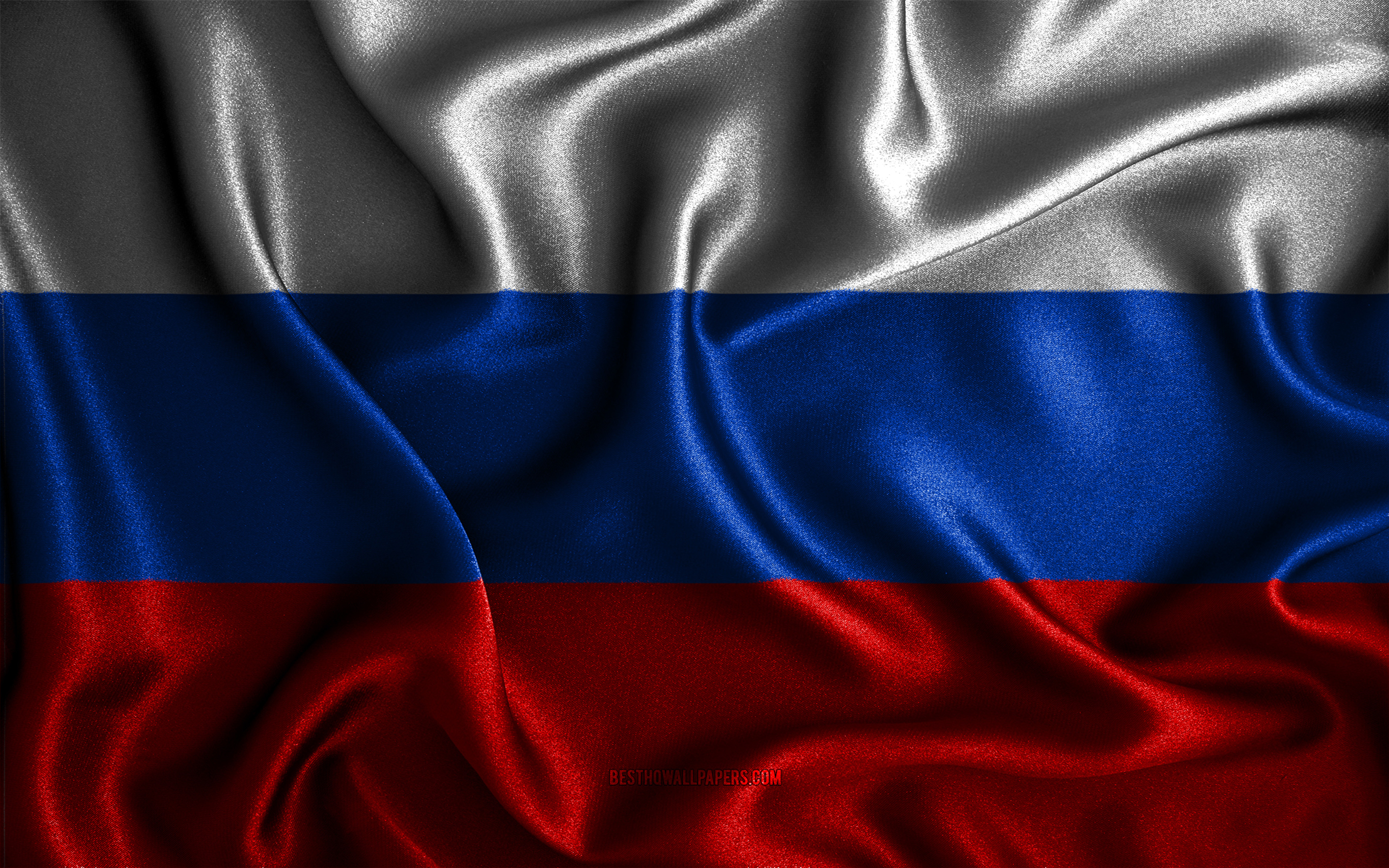 Download wallpaper Russian flag, 4k, silk wavy flags, European countries, national symbols, Flag of Russia, fabric flags, Russia flag, 3D art, Russia, Europe, Russia 3D flag for desktop with resolution 3840x2400. High