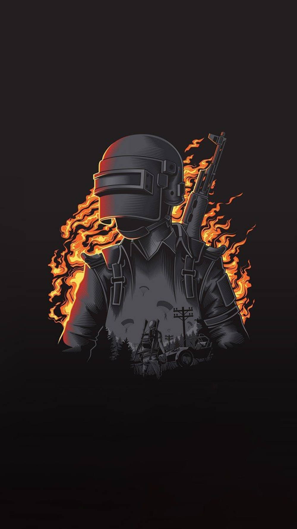 Download iPhone Gaming Fiery PUBG Character Wallpaper