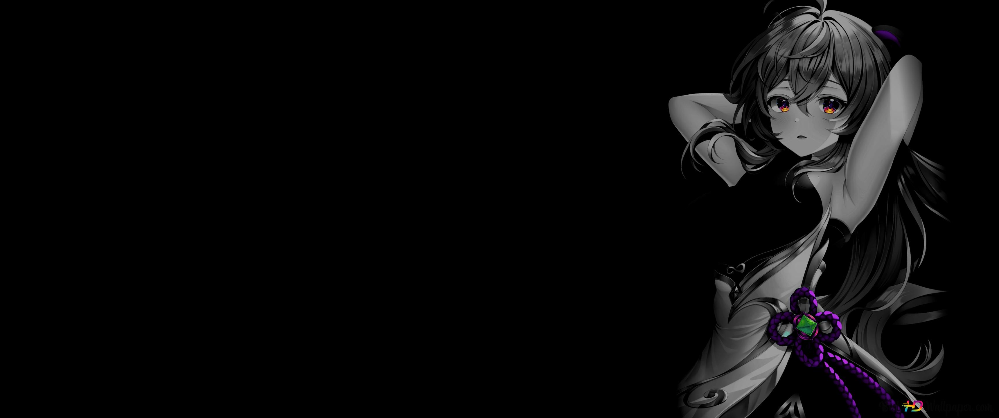 Hot anime girl & black & white background. Genshin Impact 2K wallpaper download