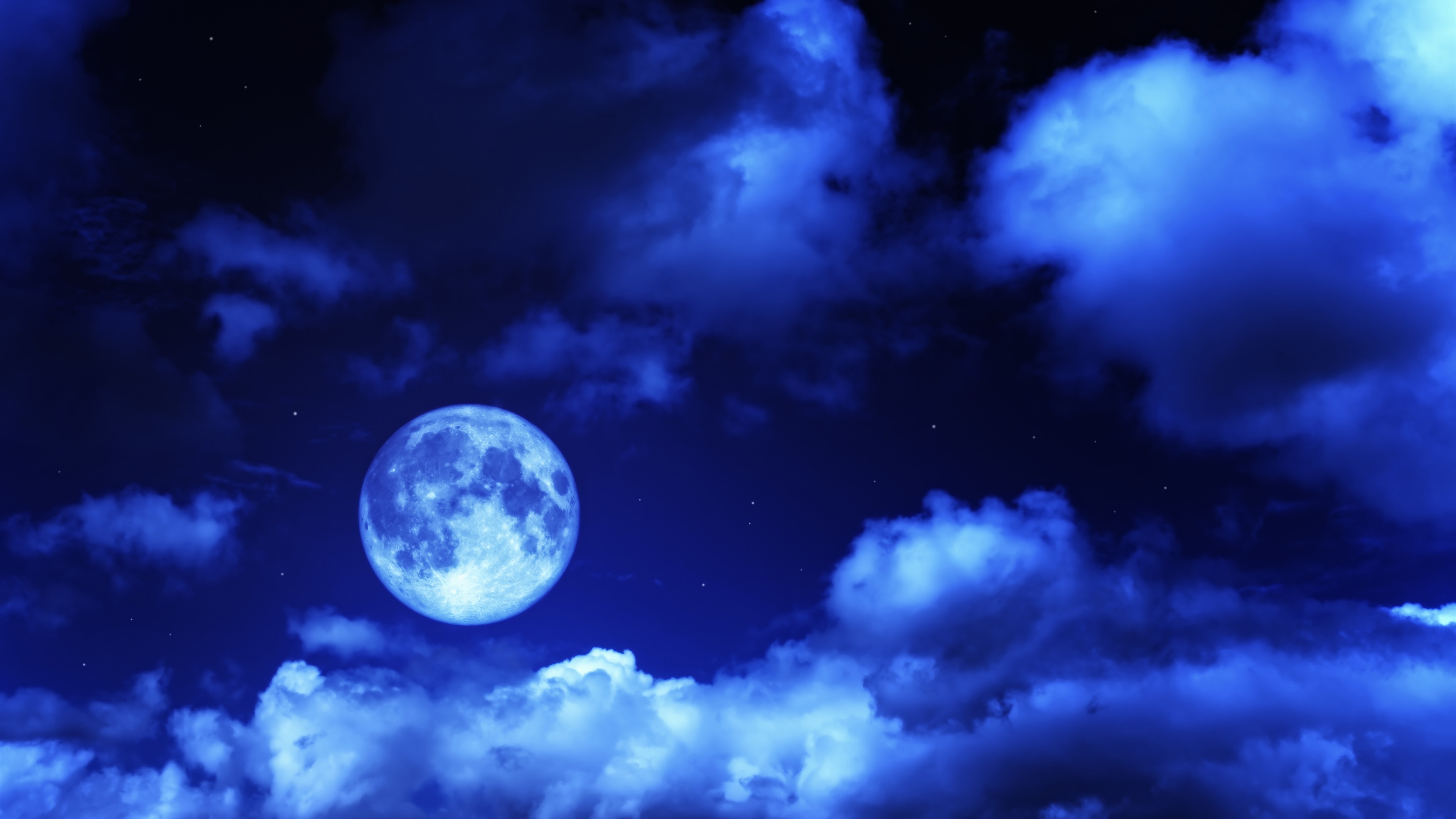 Wallpaper Moon, sky, clouds, blue, night 3840x2160 UHD 4K Picture, Image