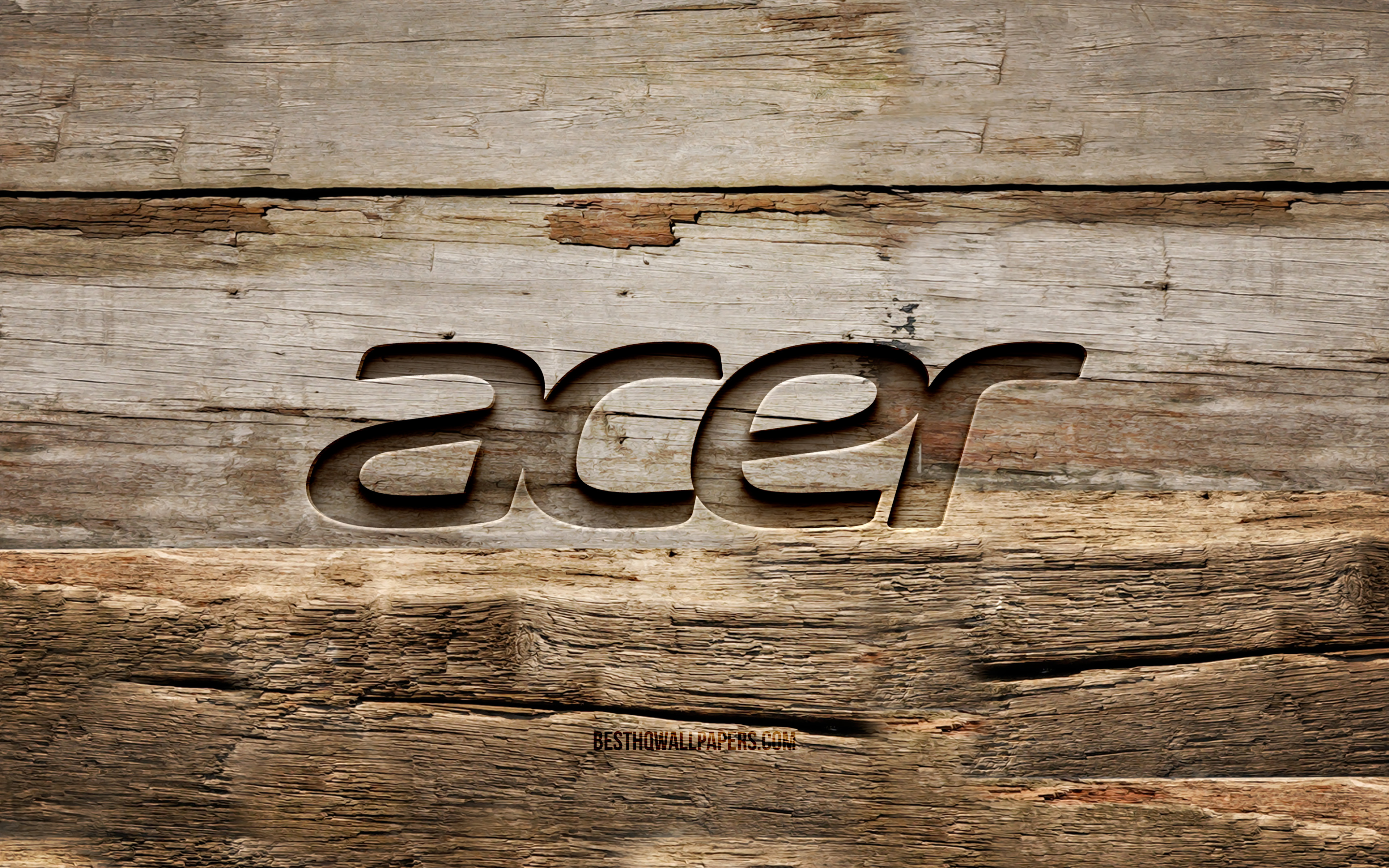 Download wallpaper Acer wooden logo, 4K, wooden background, brands, Acer logo, creative, wood carving, Acer for desktop with resolution 3840x2400. High Quality HD picture wallpaper
