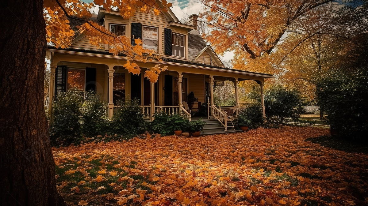 House In Fall Covered In Yellow Leaves Background, Fall Home Picture Background Image And Wallpaper for Free Download
