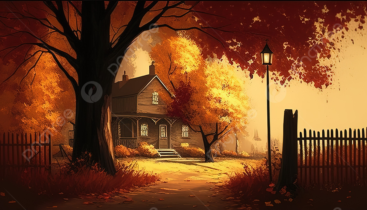 Painting With An Old House And Autumn Trees Background, Fall Picture Background Image And Wallpaper for Free Download