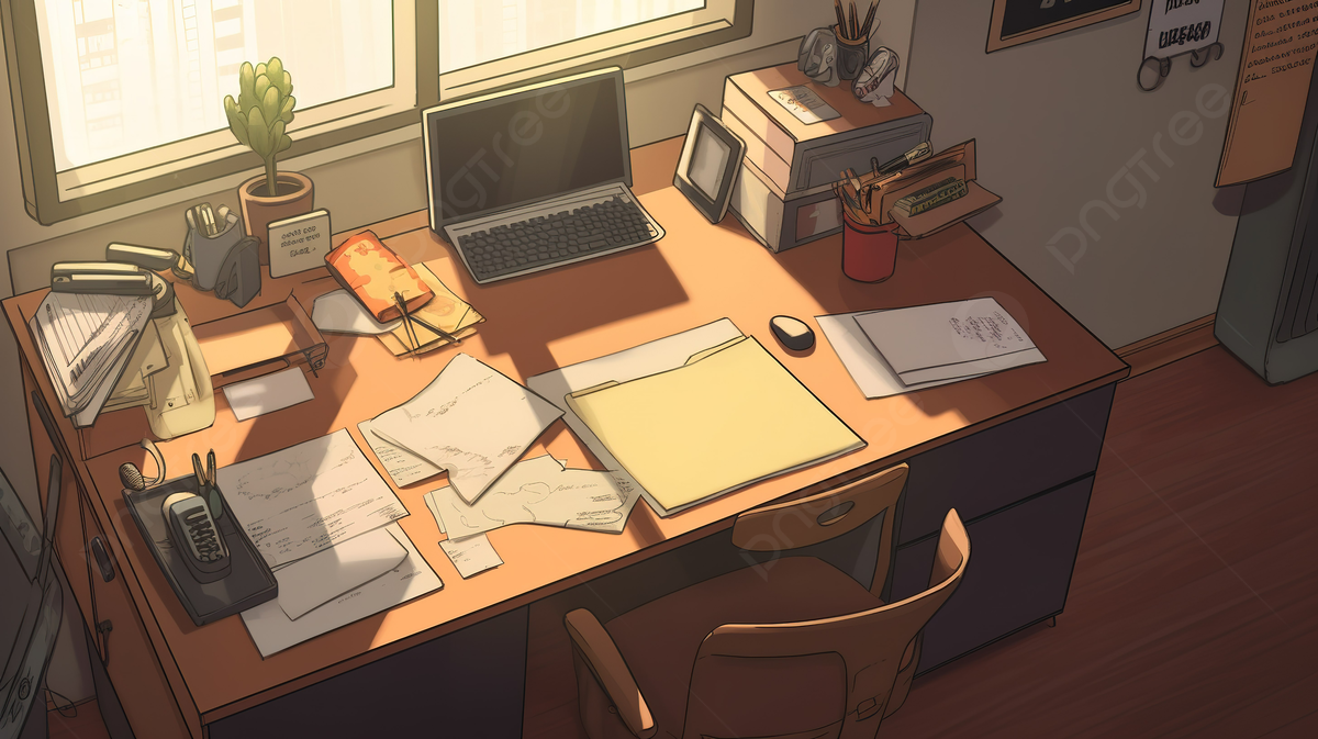 Anime Office Desk Wallpaper Desktop Background Desktop Desktop Wallpaper Computer Wallpaper, Desk Picture Background Image And Wallpaper for Free Download