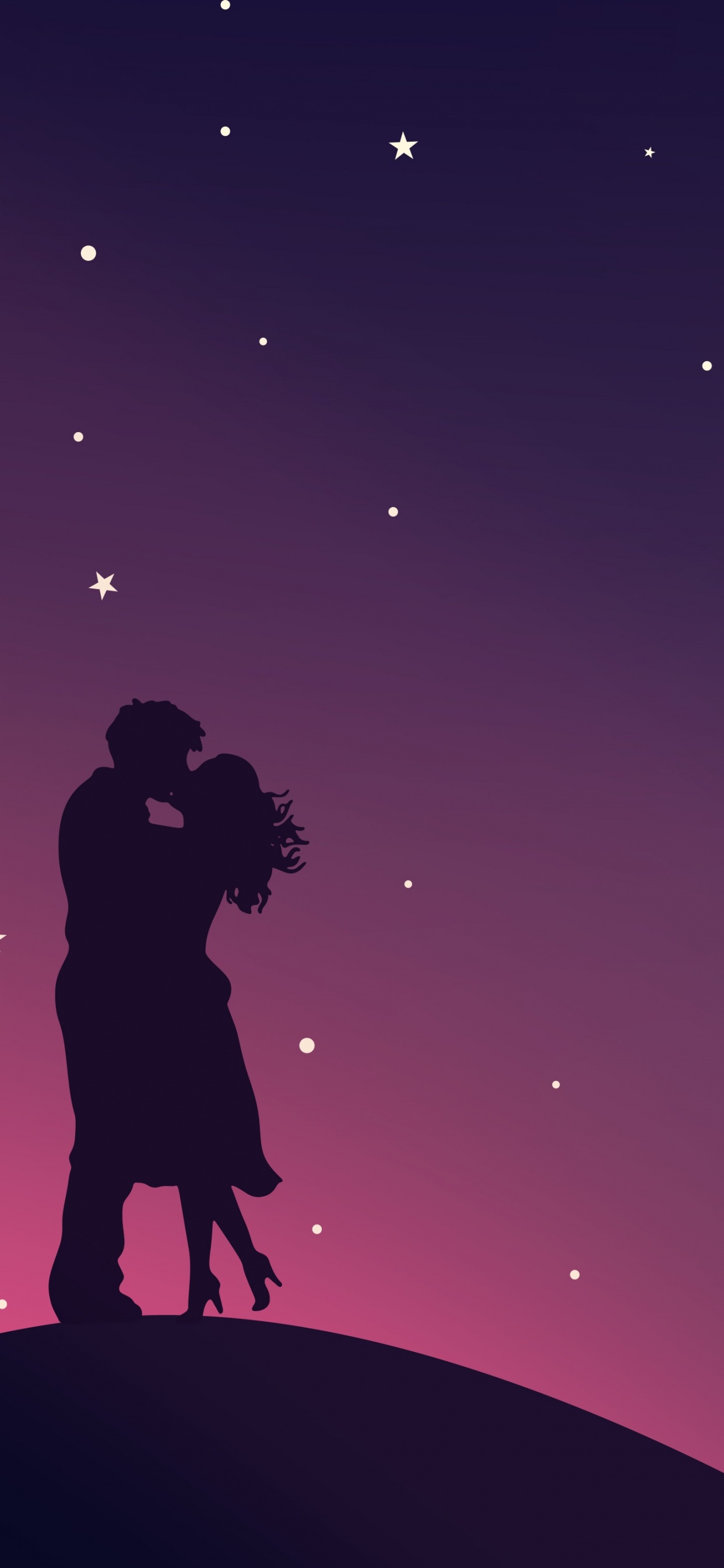 Kissing couple Wallpaper 4K, Aesthetic, Silhouette, Starry sky