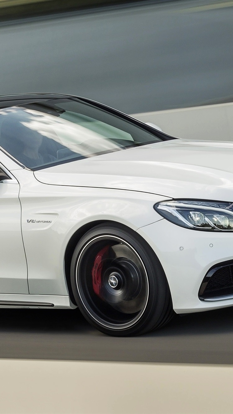 Mercedes Benz AMG C63 White Car Speed 750x1334 IPhone 8 7 6 6S Wallpaper, Background, Picture, Image