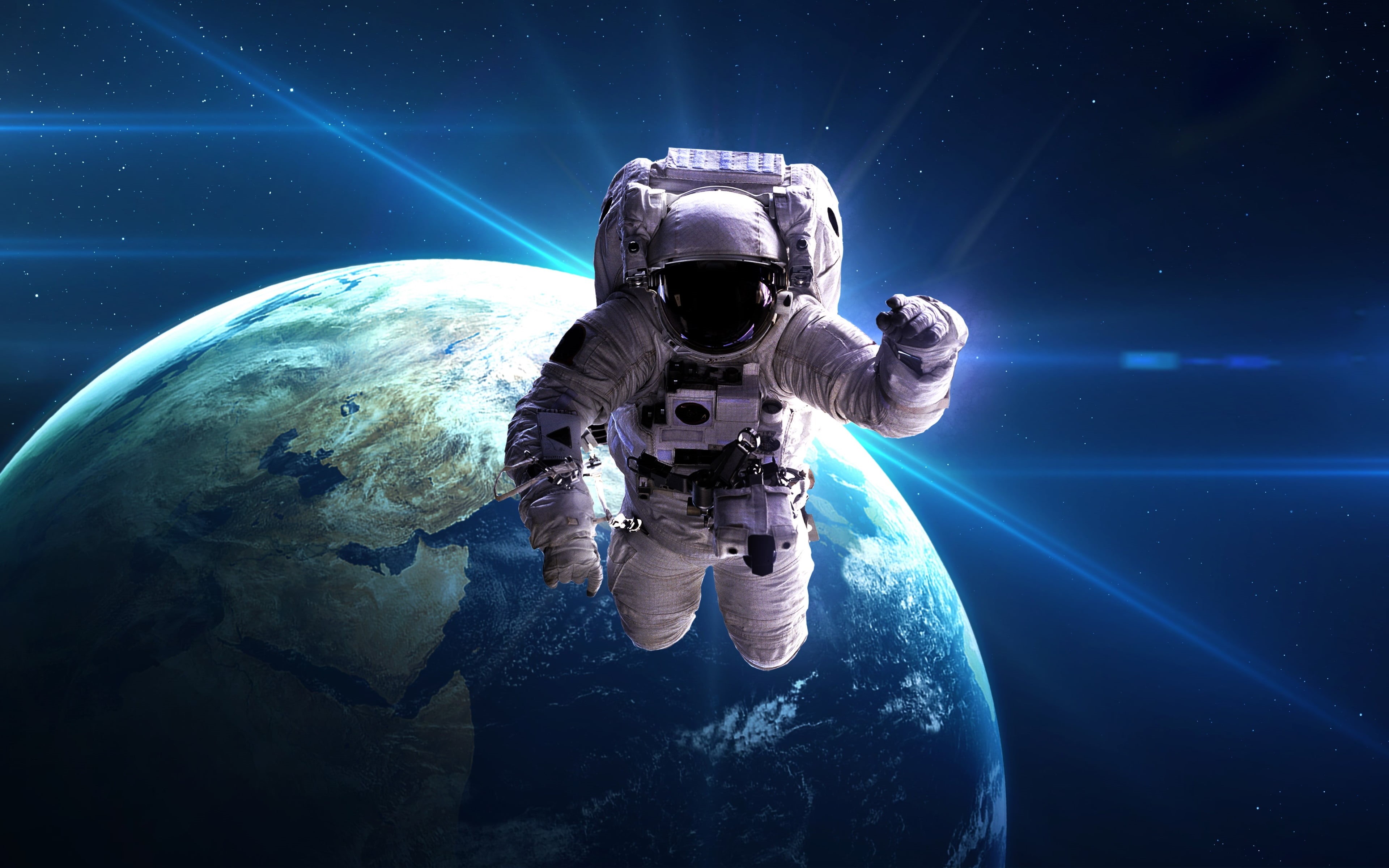 Wallpaper / sky, technology, digital composite, space, nature, futuristic, astronomy, sea, astronaut, security, one person, astronaut 4k free HD wallpaper, exploration free download