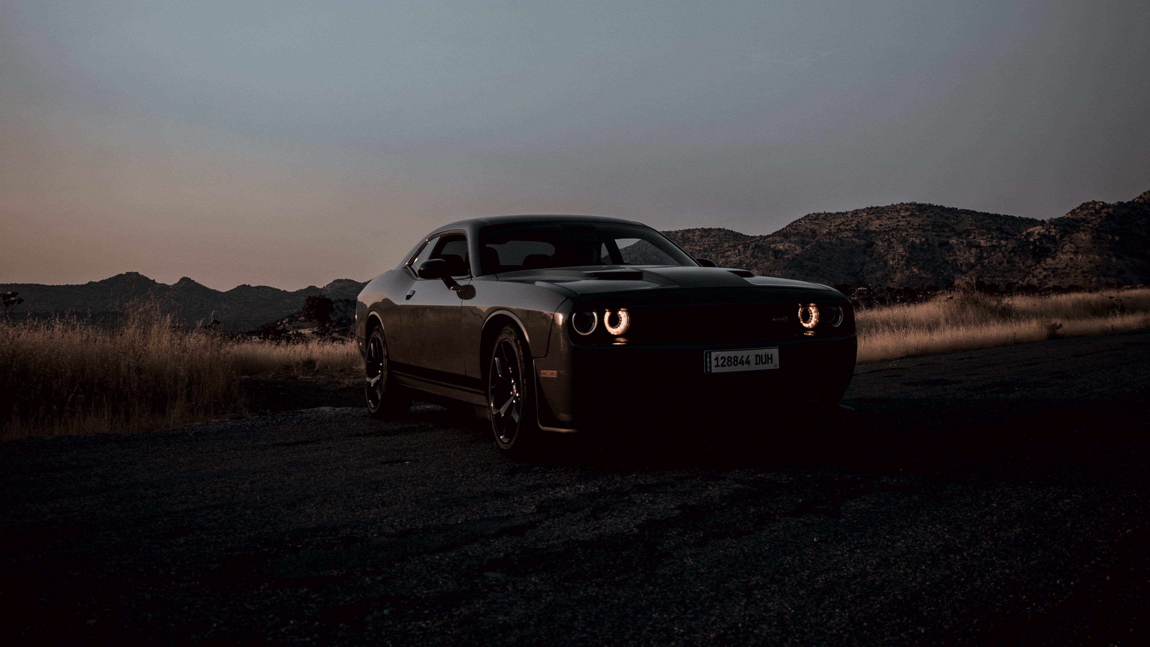 Download wallpaper 3840x2160 dodge challenger, dodge, car, black, dark, dusk 4k uhd 16:9 HD background