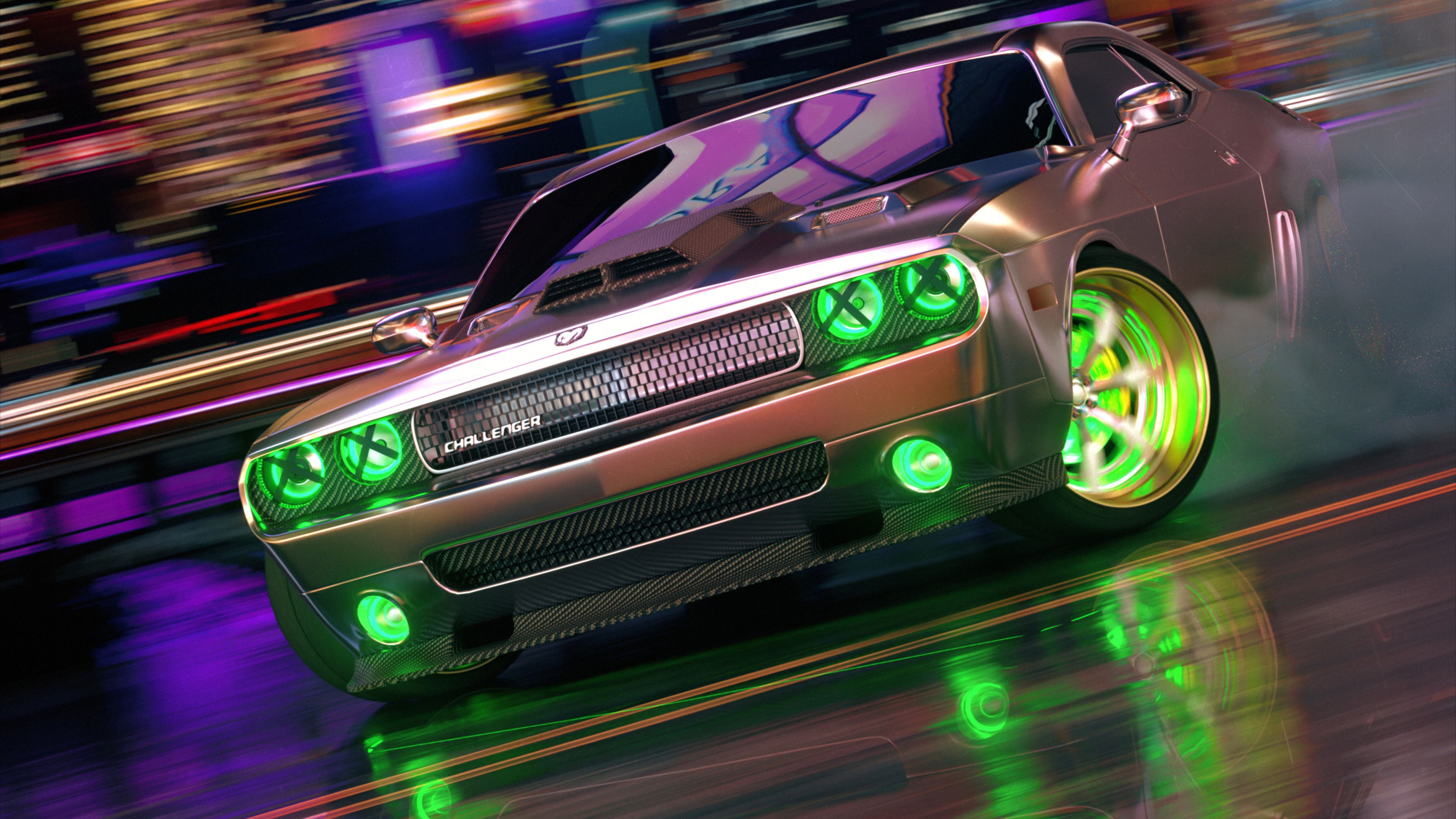 dodge challenger, dodge, cars, artist, artwork, digital art, hd, 4k, neon