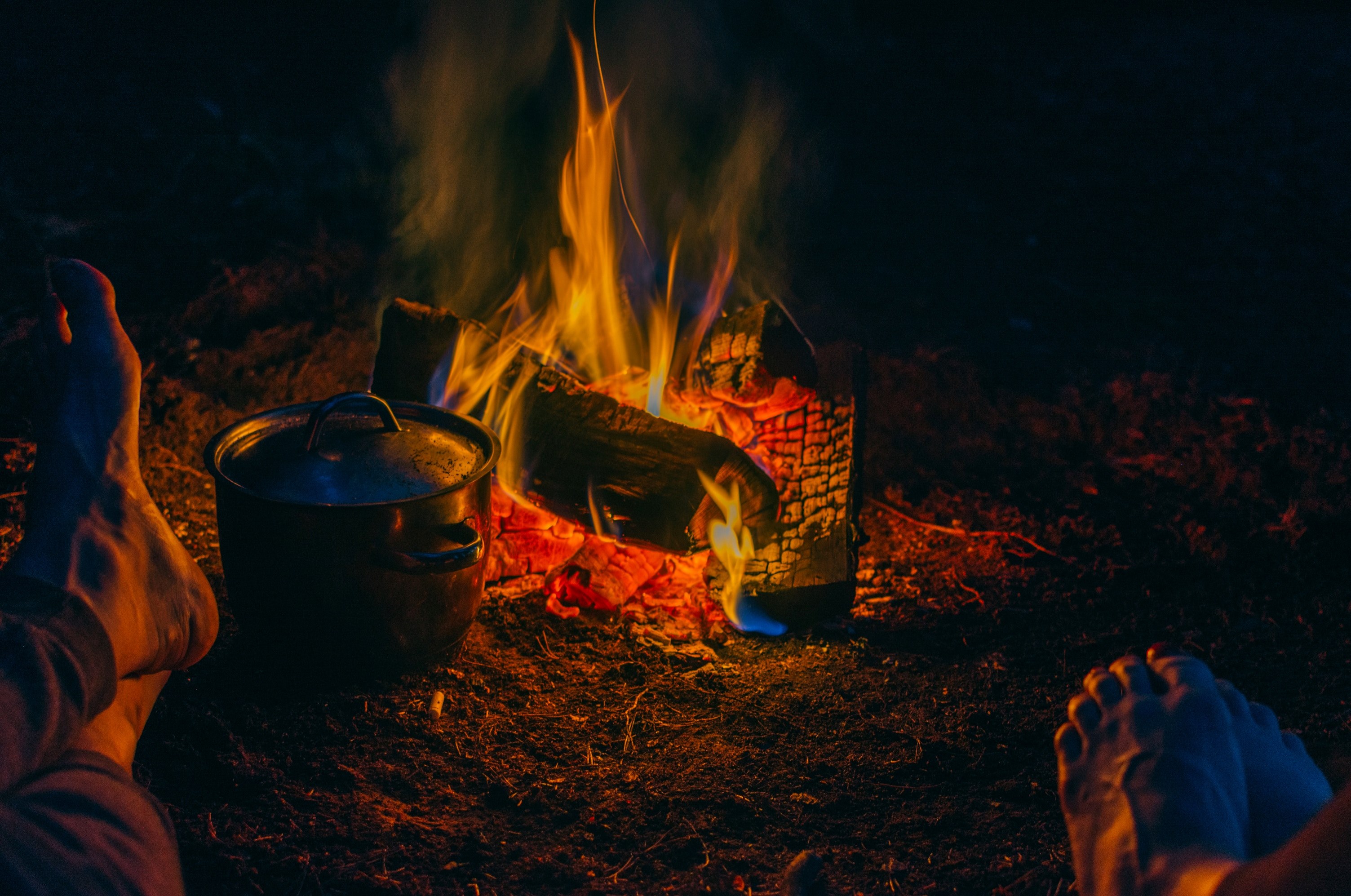 Wallpaper / fire burn campfire and log HD 4k wallpaper free download