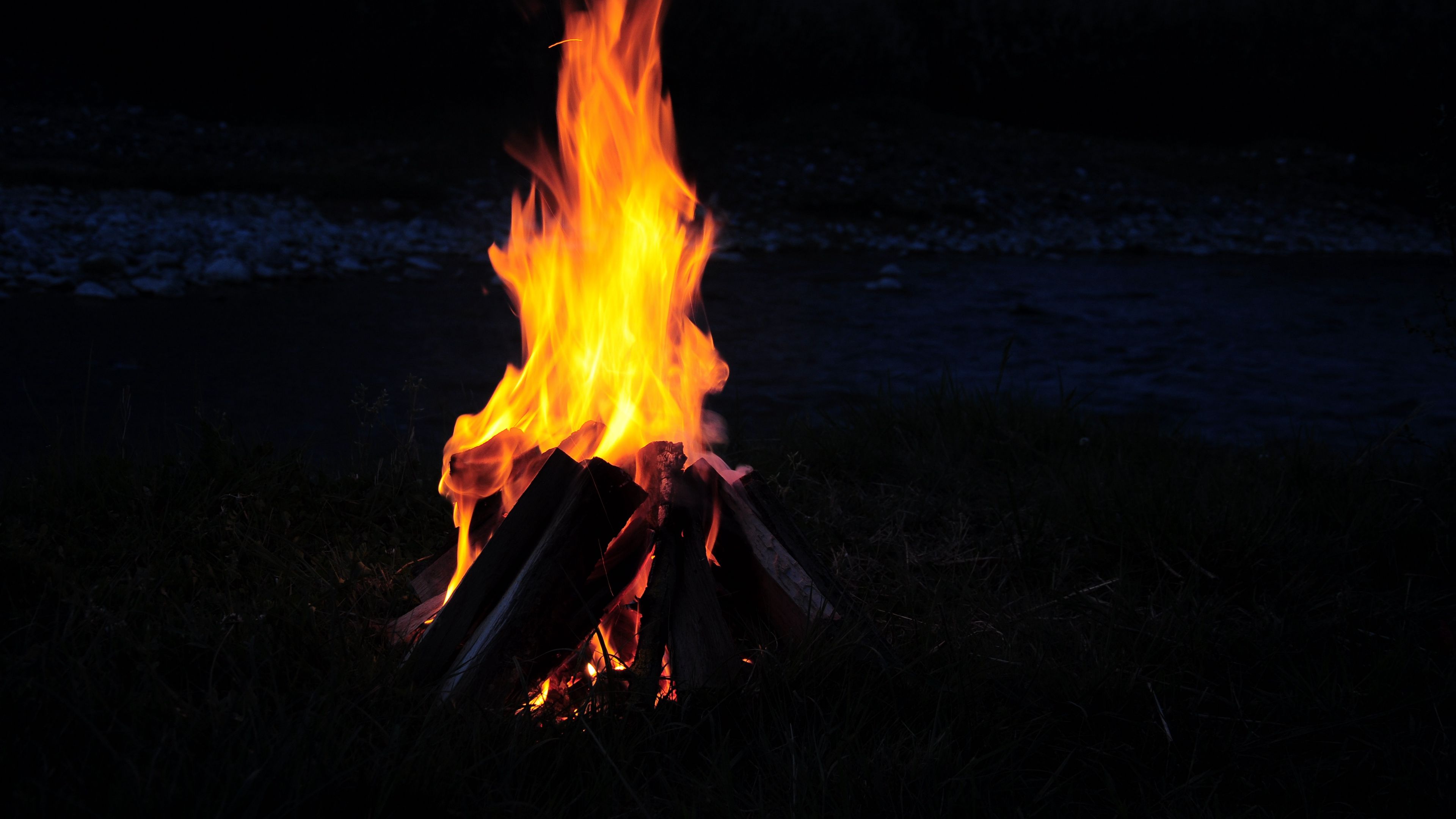 Wallpaper / bonfire, fire, firewood, camping, night, 4k free download
