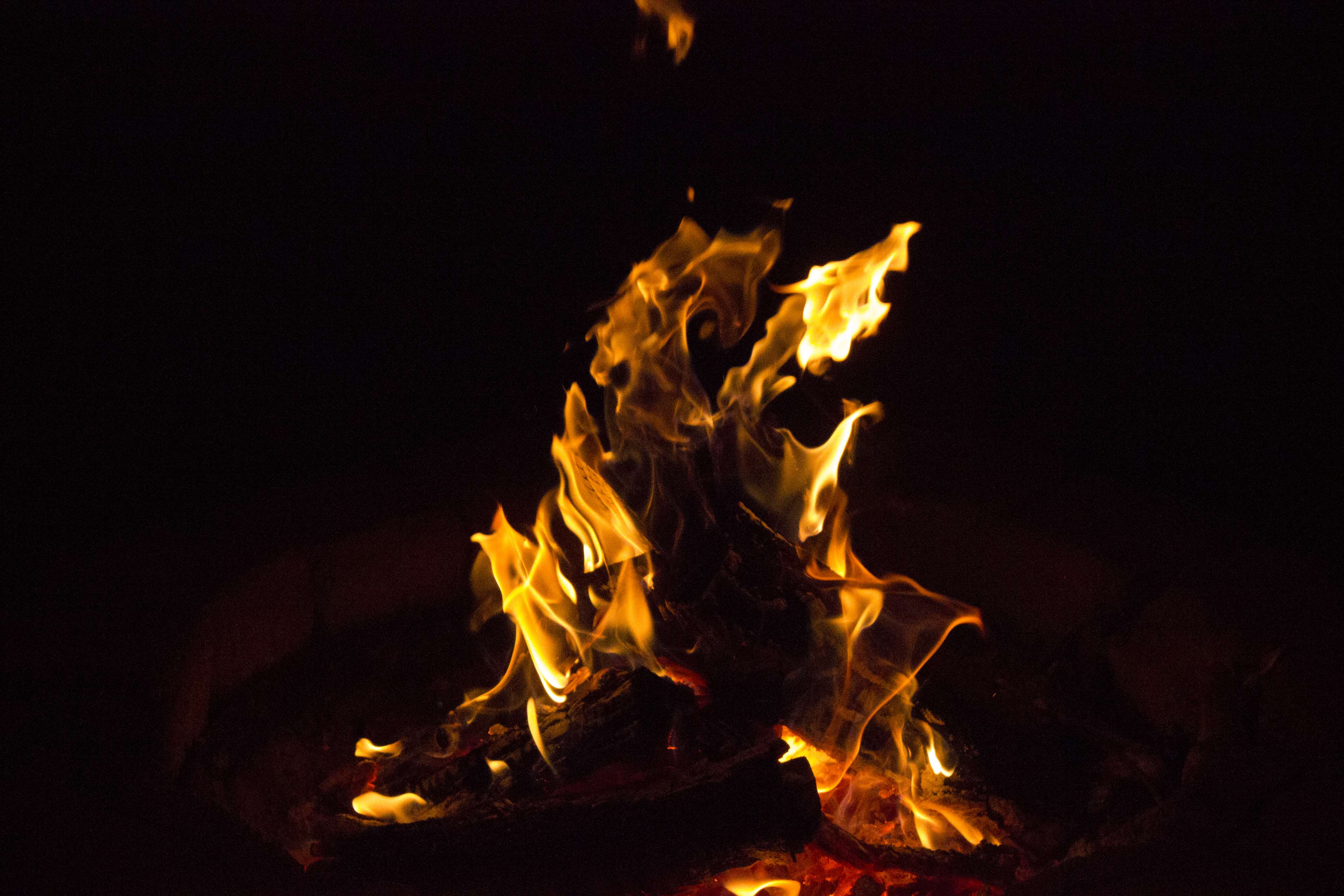 camp fire, fire, flames 4k wallpaper