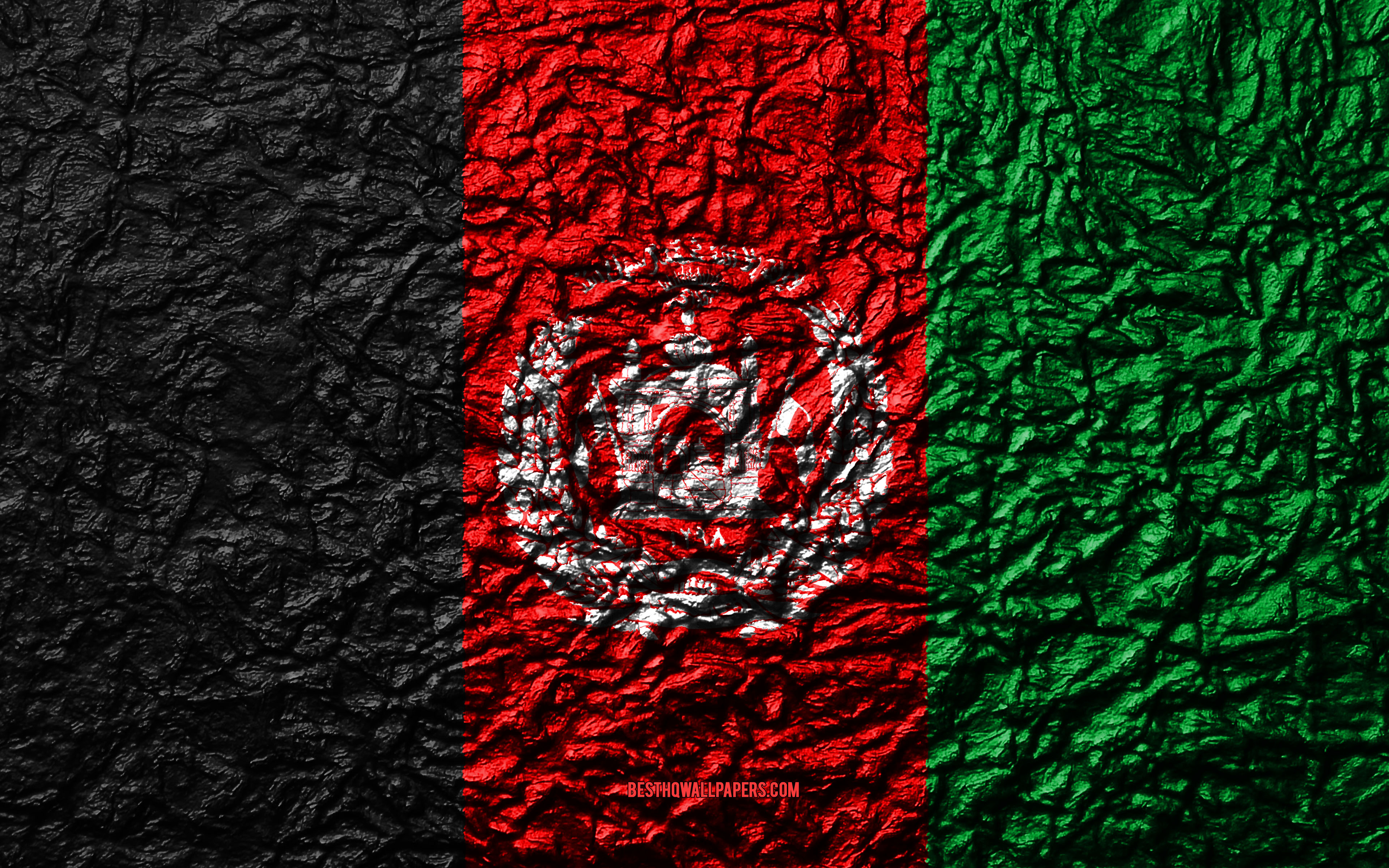 Download wallpaper Flag of Afghanistan, 4k, stone texture, waves texture, Afghanistan flag, national symbol, Afghanistan, Asia, stone background for desktop with resolution 3840x2400. High Quality HD picture wallpaper
