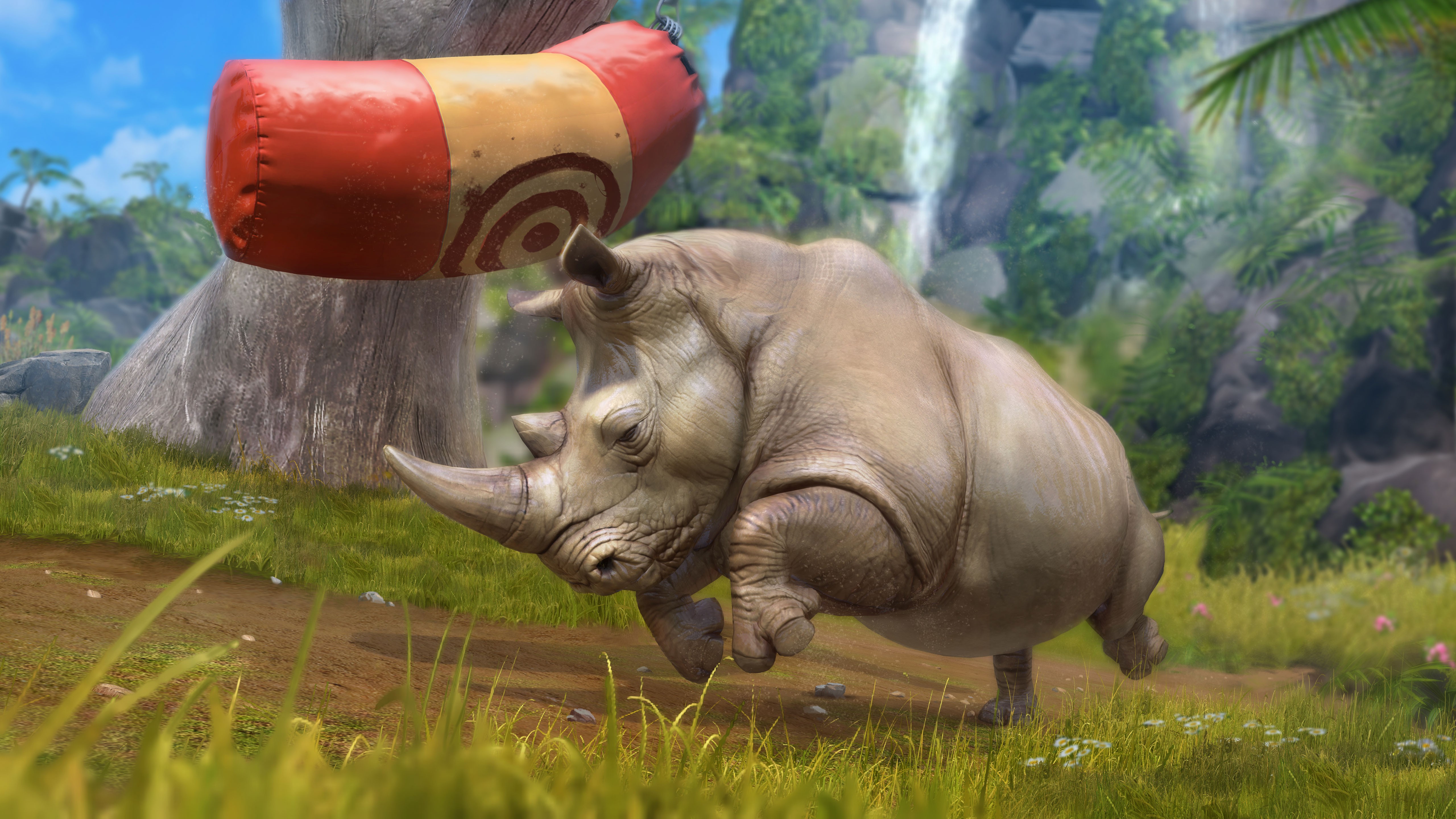 Wallpaper Rhino, green grass, nature, waterfall, grey, zoo tycoon, animal, Animals