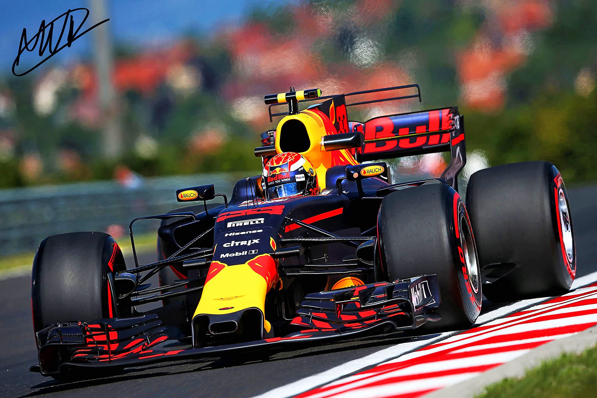 XOTIKS Red Bull Racing F1 With Pre Printed Max Verstappen Autograph Art Giclee Canvas Print Photo Wall Art. Professional Gallery Wrap Style Ready To Hang. (30 X 40): Posters