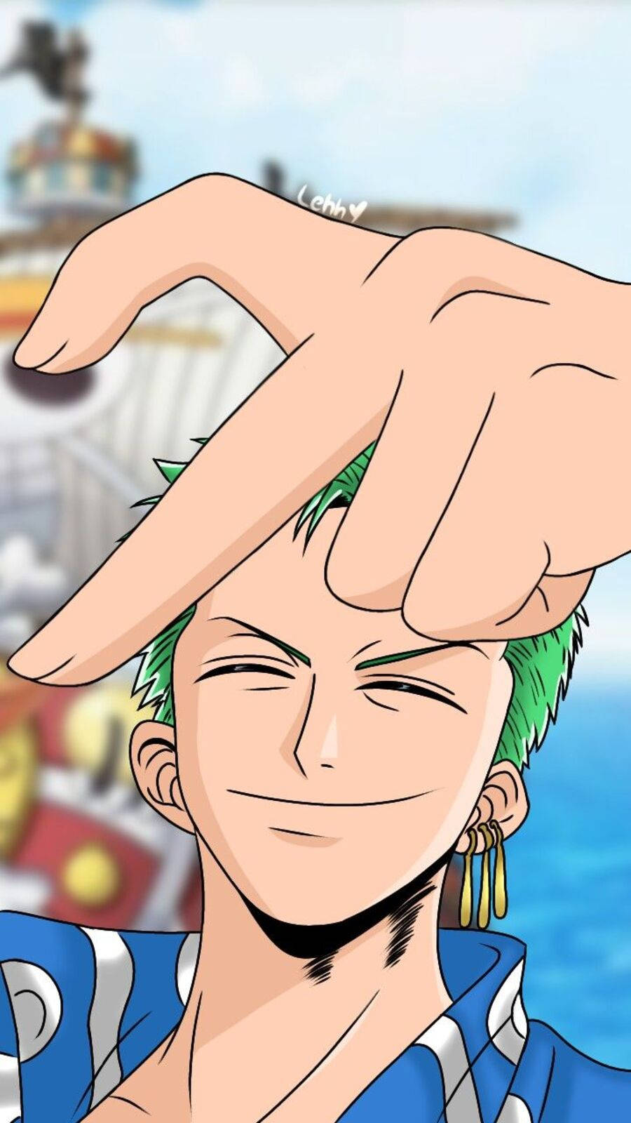 Download Zoro PFP In Heart Hands Gesture Wallpaper