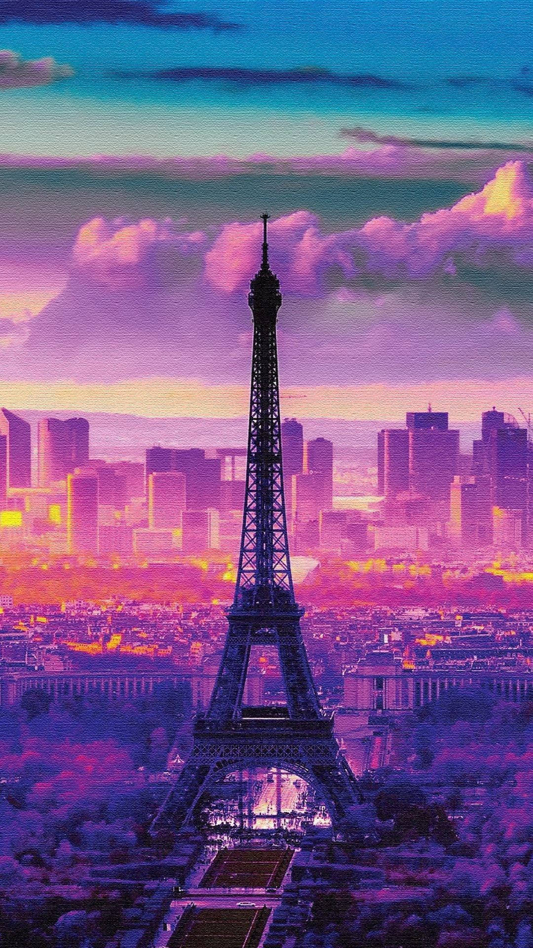 Download Purple And Pink Paris Background Wallpaper