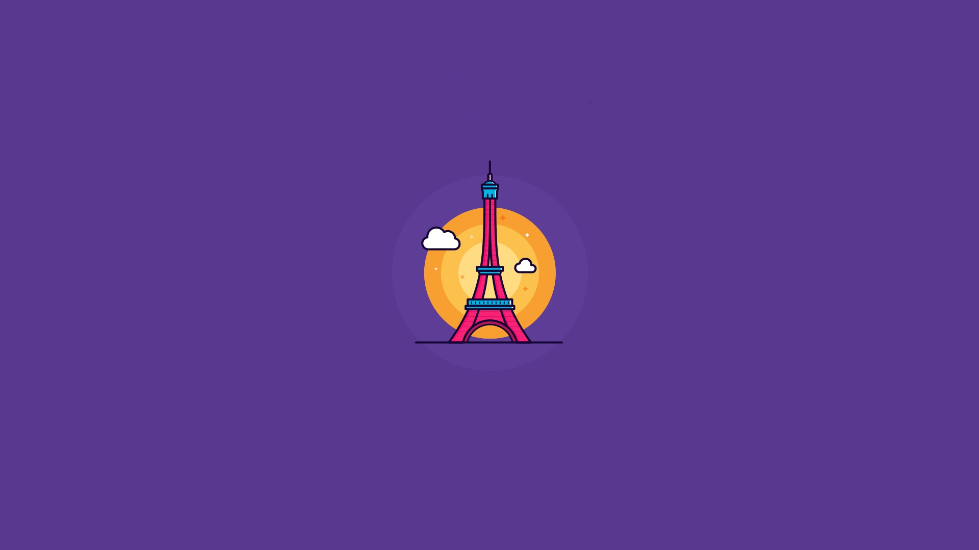 Artwork Minimalism Simple Background Purple Background Eiffel Tower Paris France Wallpaper:1920x1080