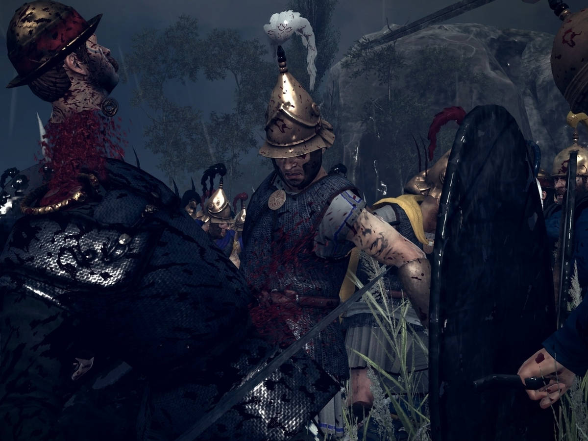 Download A Group Of Men In Armor Fighting In A Forest Wallpaper