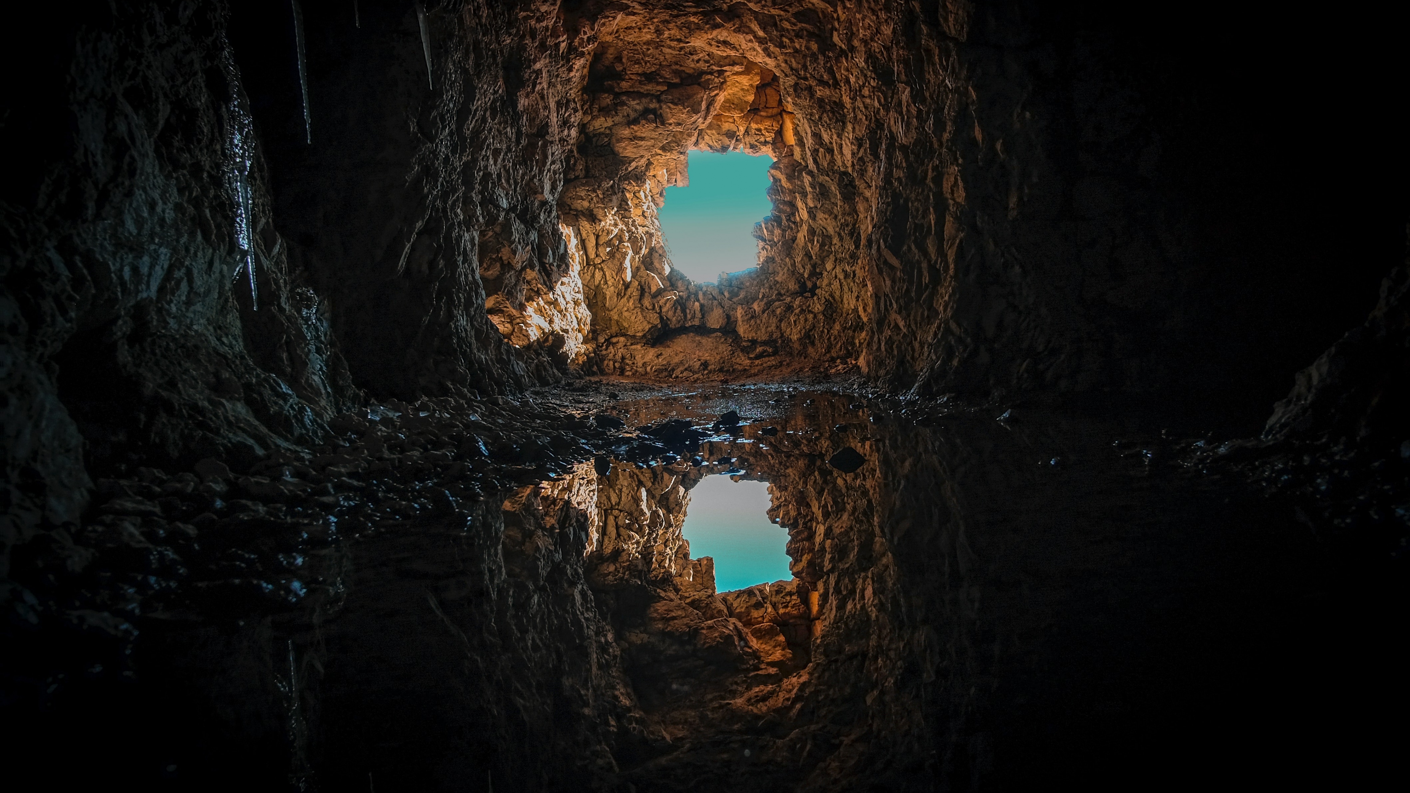 Cave Wallpaper 4K, Tunnel, Reflection, Water