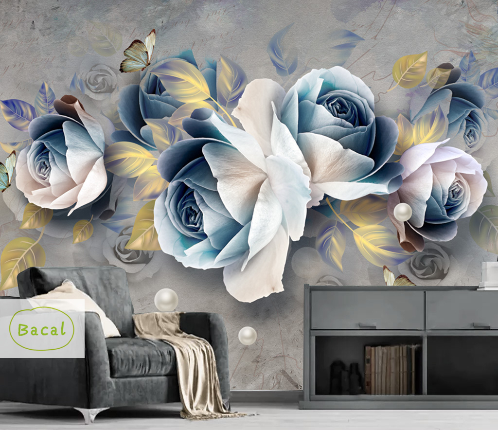 Nordic Vintage Blue Flower 3D Wallpaper For Walls 3D Wall Paper Decorative Painting Rose Photo Backdrop Home Improvement