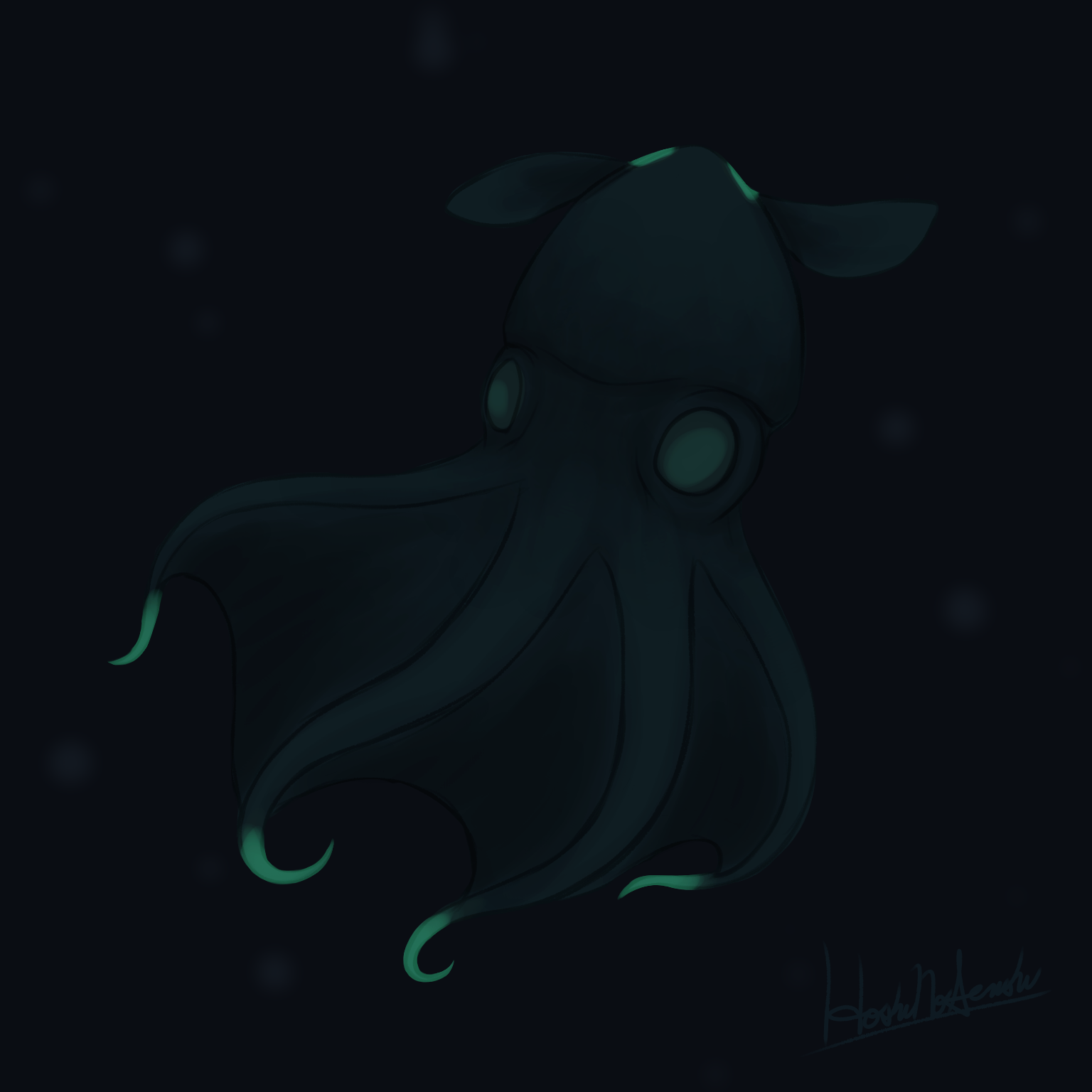 Realistic glow squid I drew (based on the vampire squid irl)