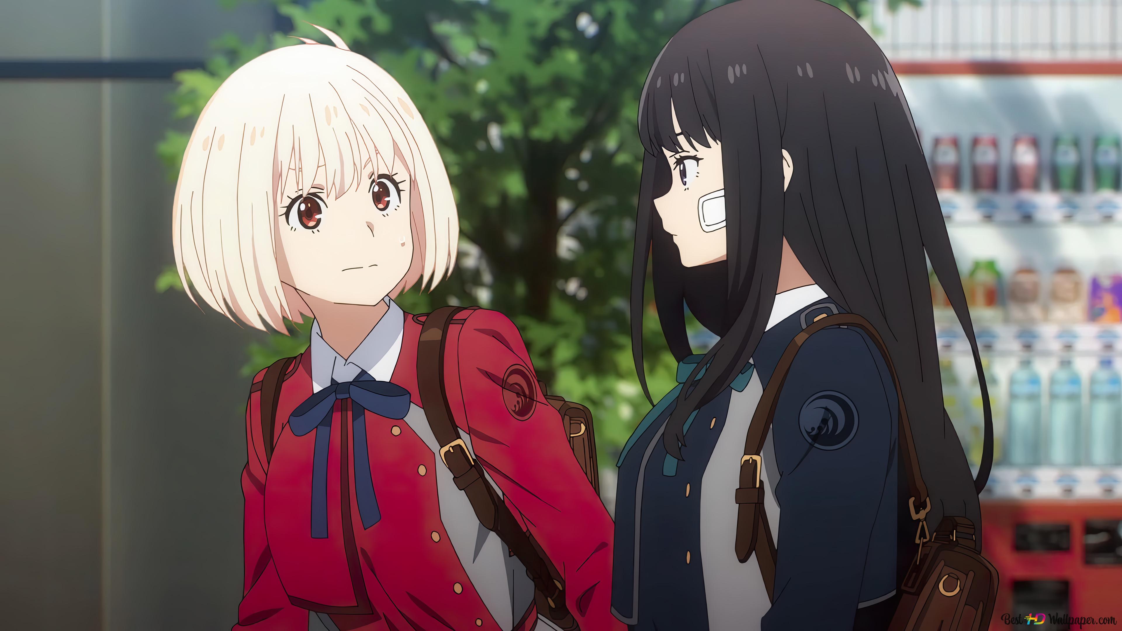 Chisato Nishikigi and Takina Inoue, Lycoris Recoil anime 4K wallpaper download