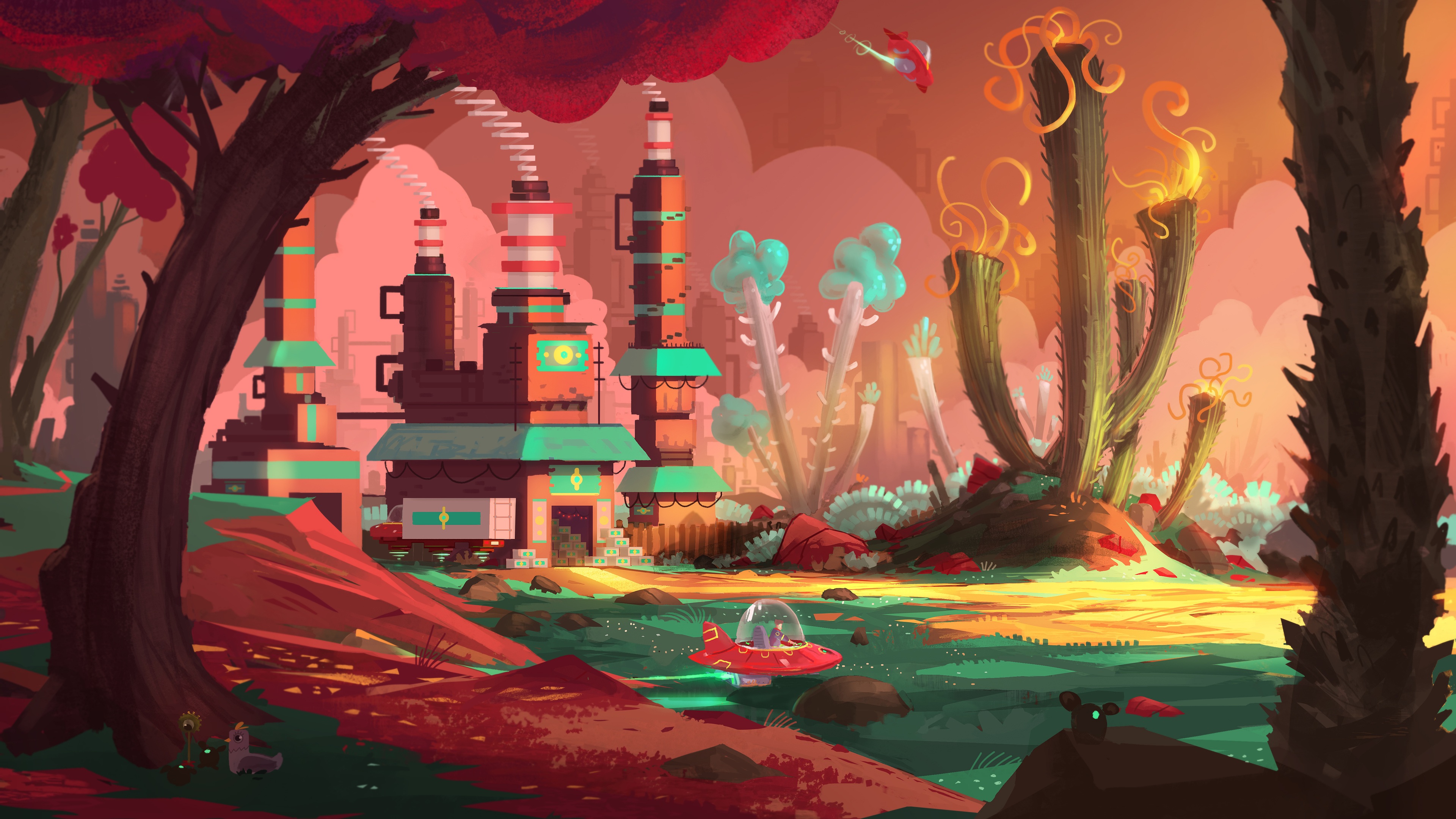 Wallpaper 4k Colorful Factory Concept Art Spaceship Planet 4k Wallpaper