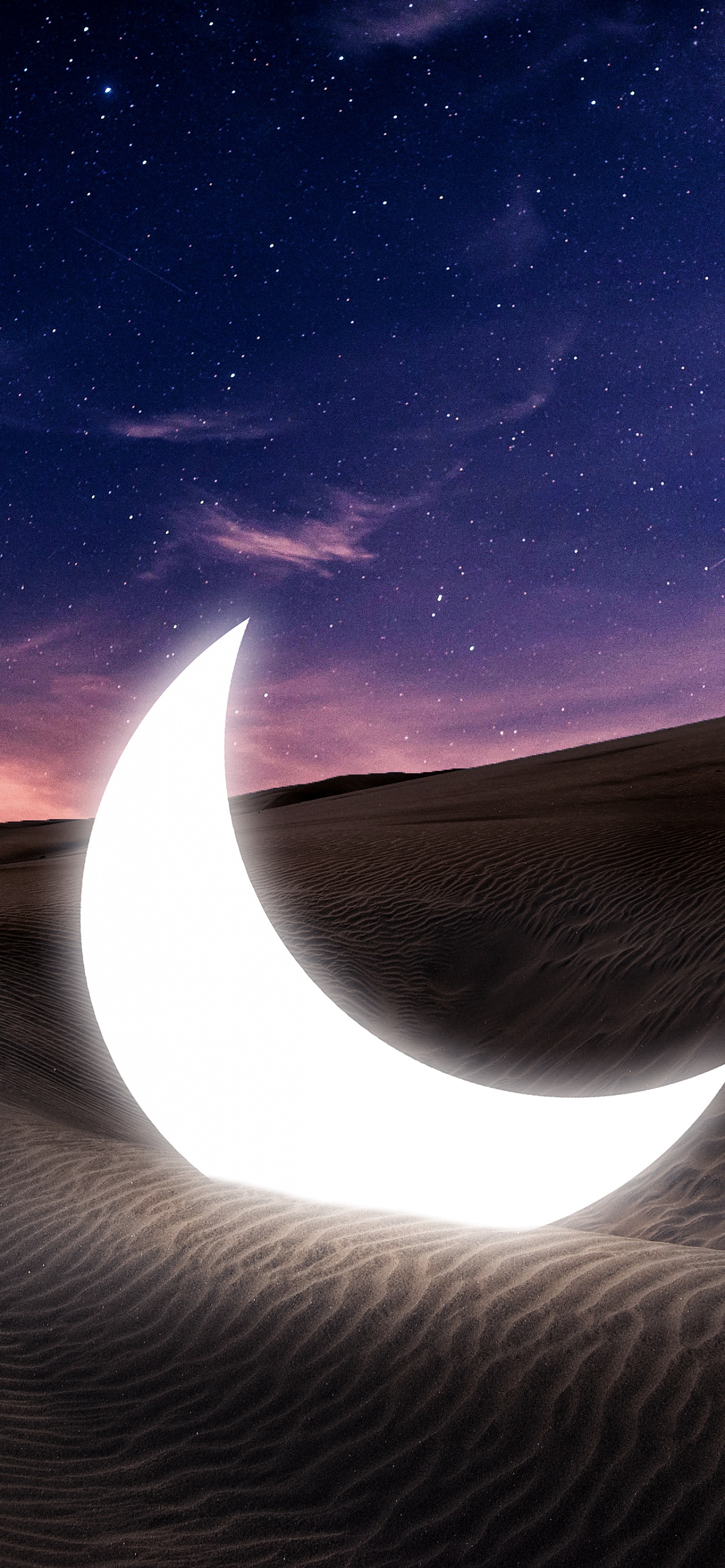 Half moon Wallpaper 4K, Fallen, Desert, Starry sky