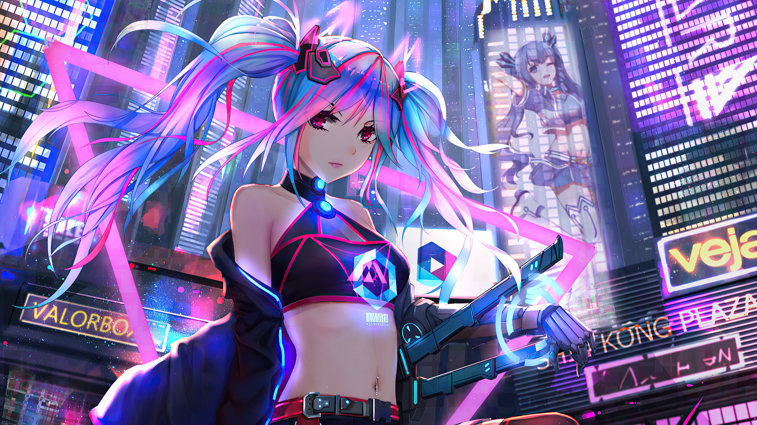 Anime Cyber Girl Neon City, HD Artist, 4k Wallpaper, Image, Background, Photo and Picture