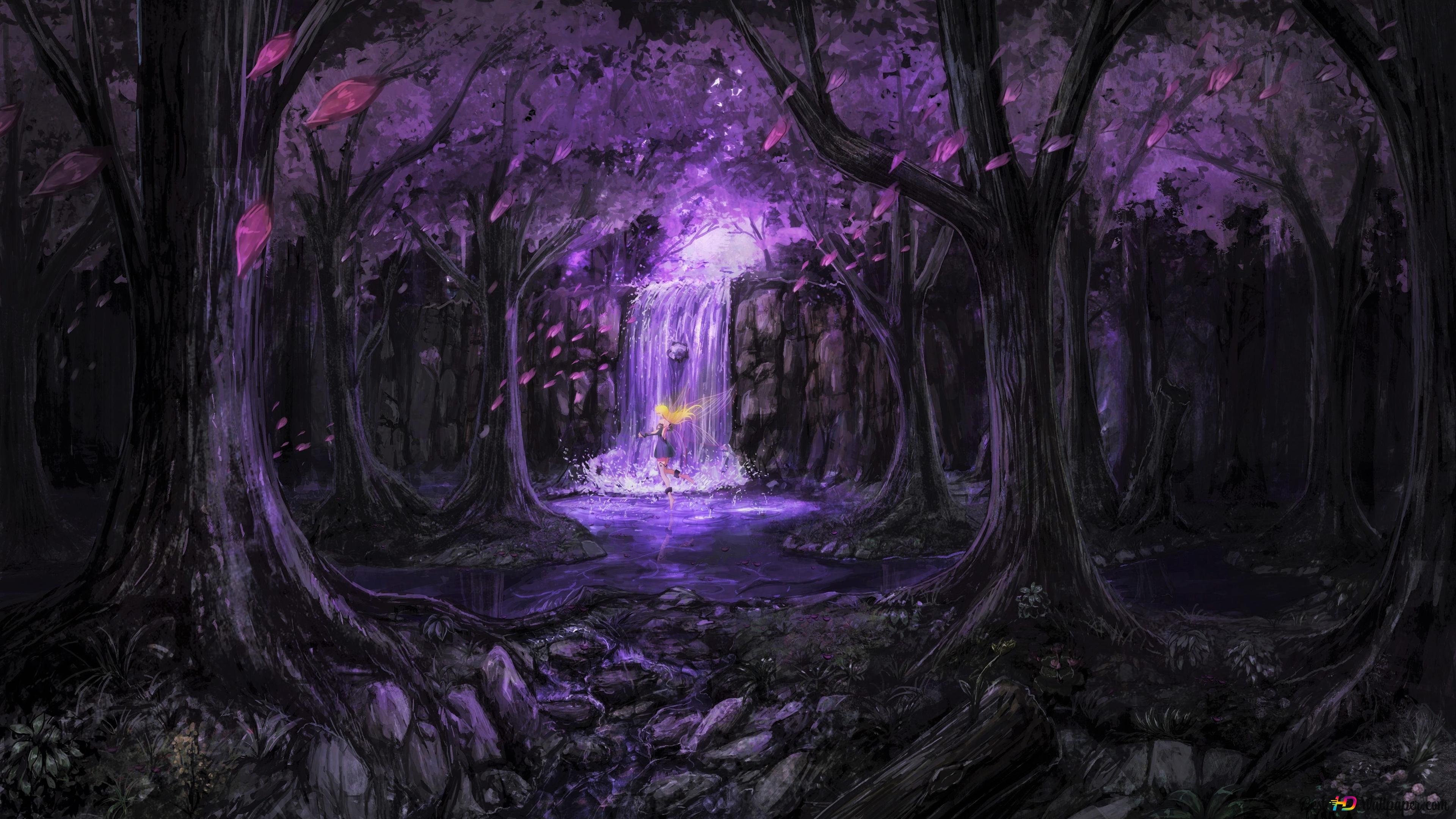 Fairy in Purple Fantasy Forest 4K wallpaper download