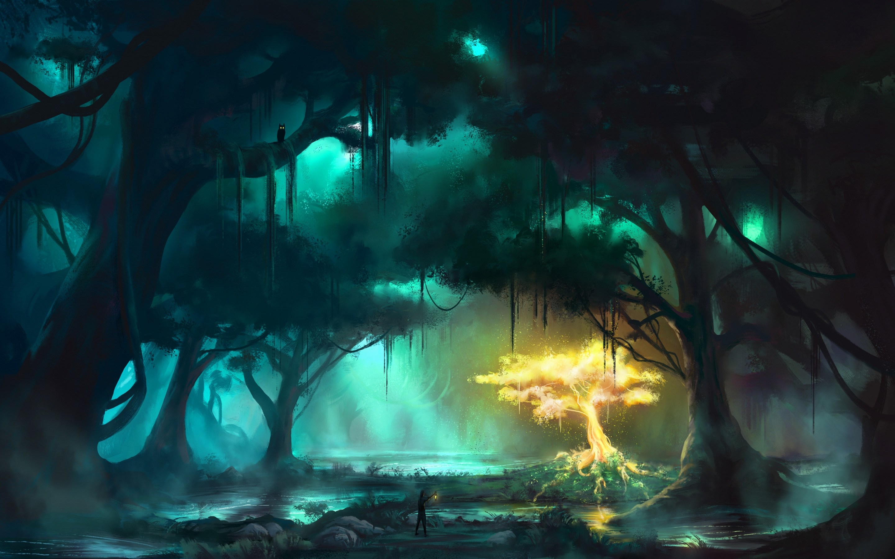 2880x1800 fantasy forest wallpaper for computer