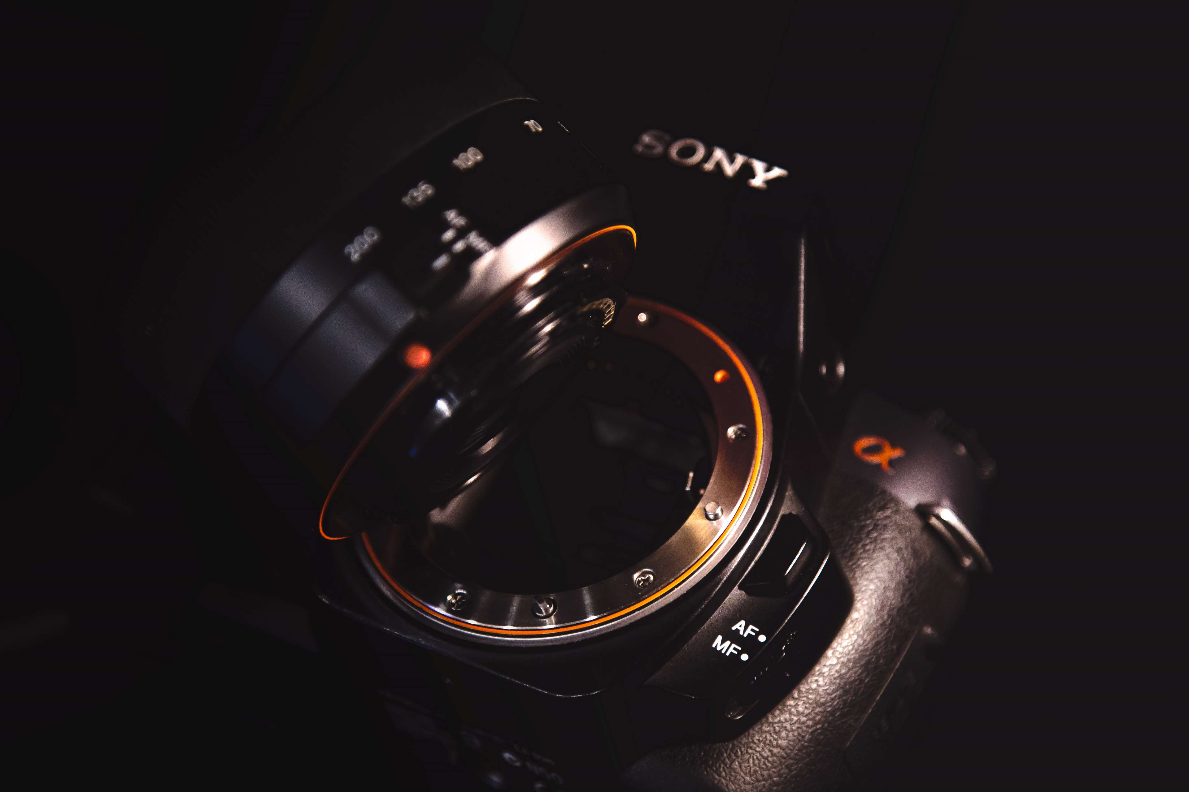 camera, dark, detail, dslr, lens, light, night, sony 4k wallpaper