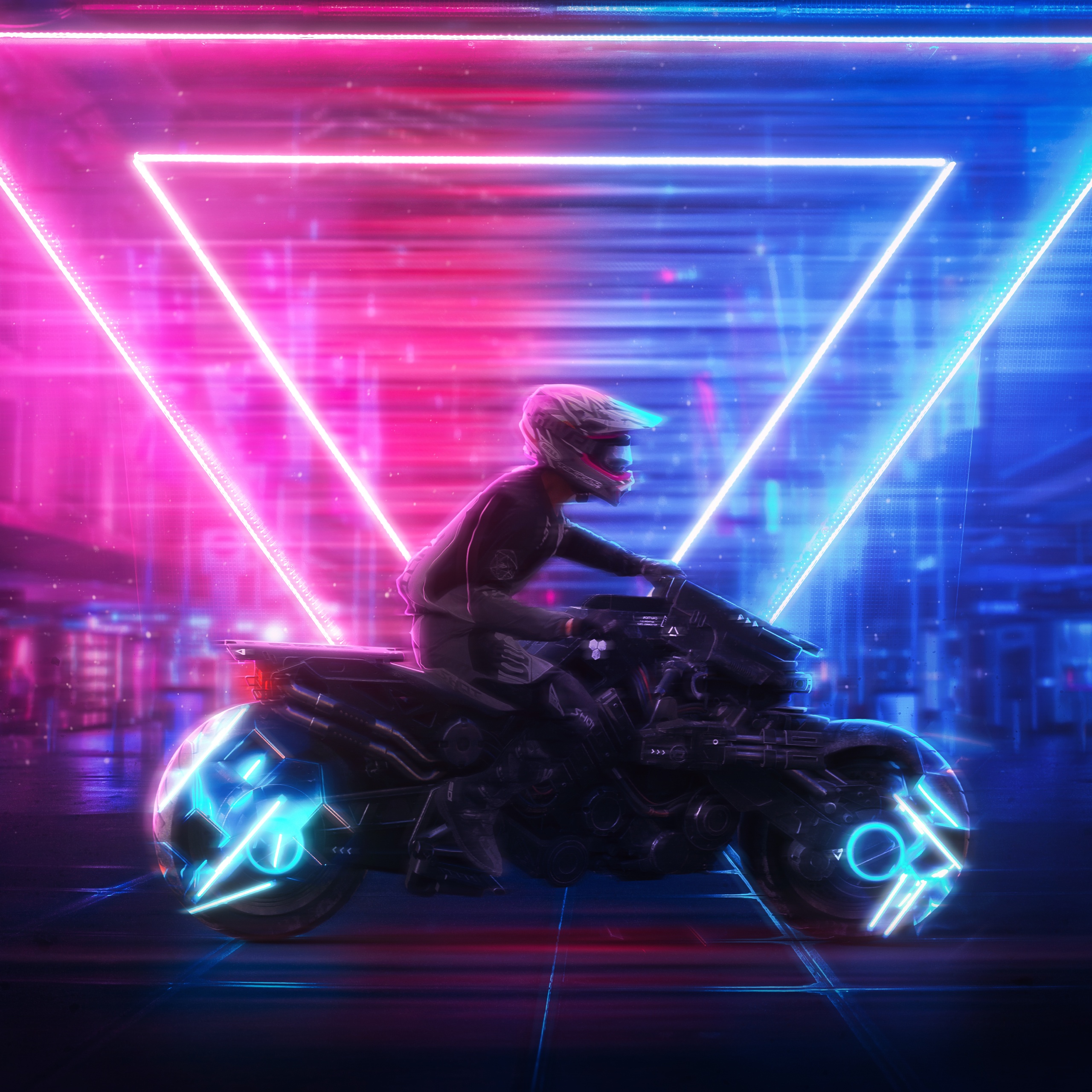 Cyberpunk 2077 Wallpaper 4K, Neon art, Neon Lights, Triangles