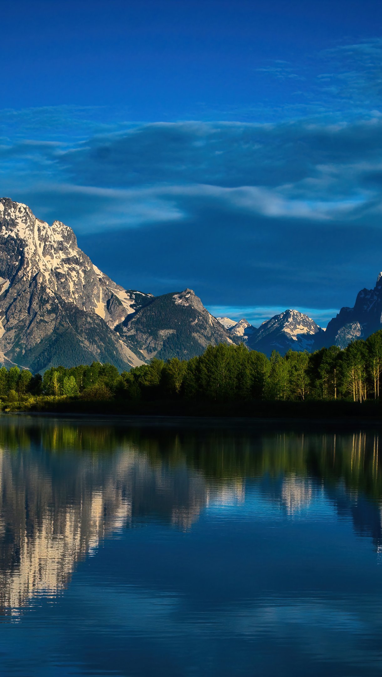Mountains reflected in lake with blue sky Wallpaper 4k for iPhone and Mobile Phone