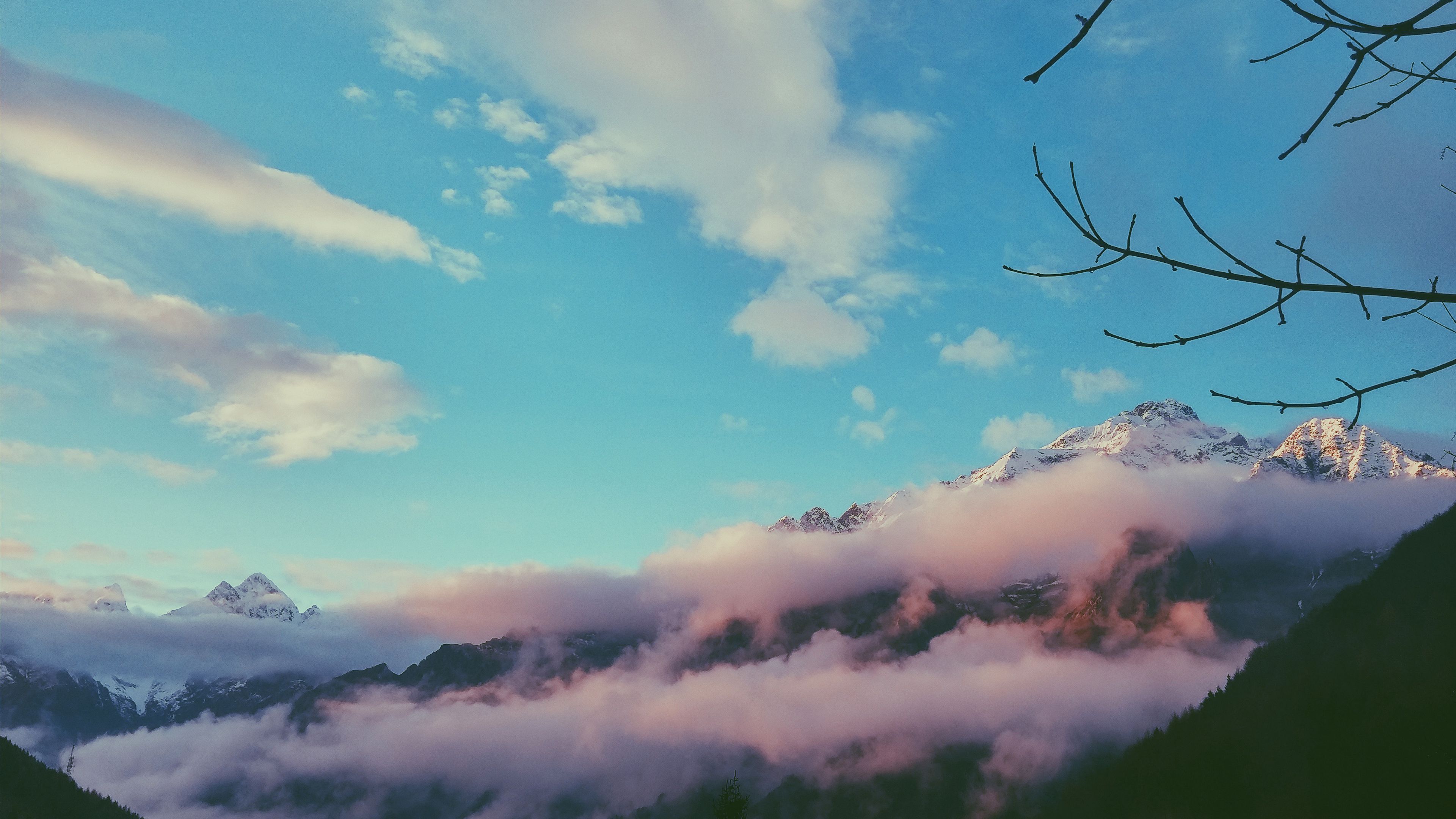 Wallpaper / mountains, mist, sky, peak, 4k free download