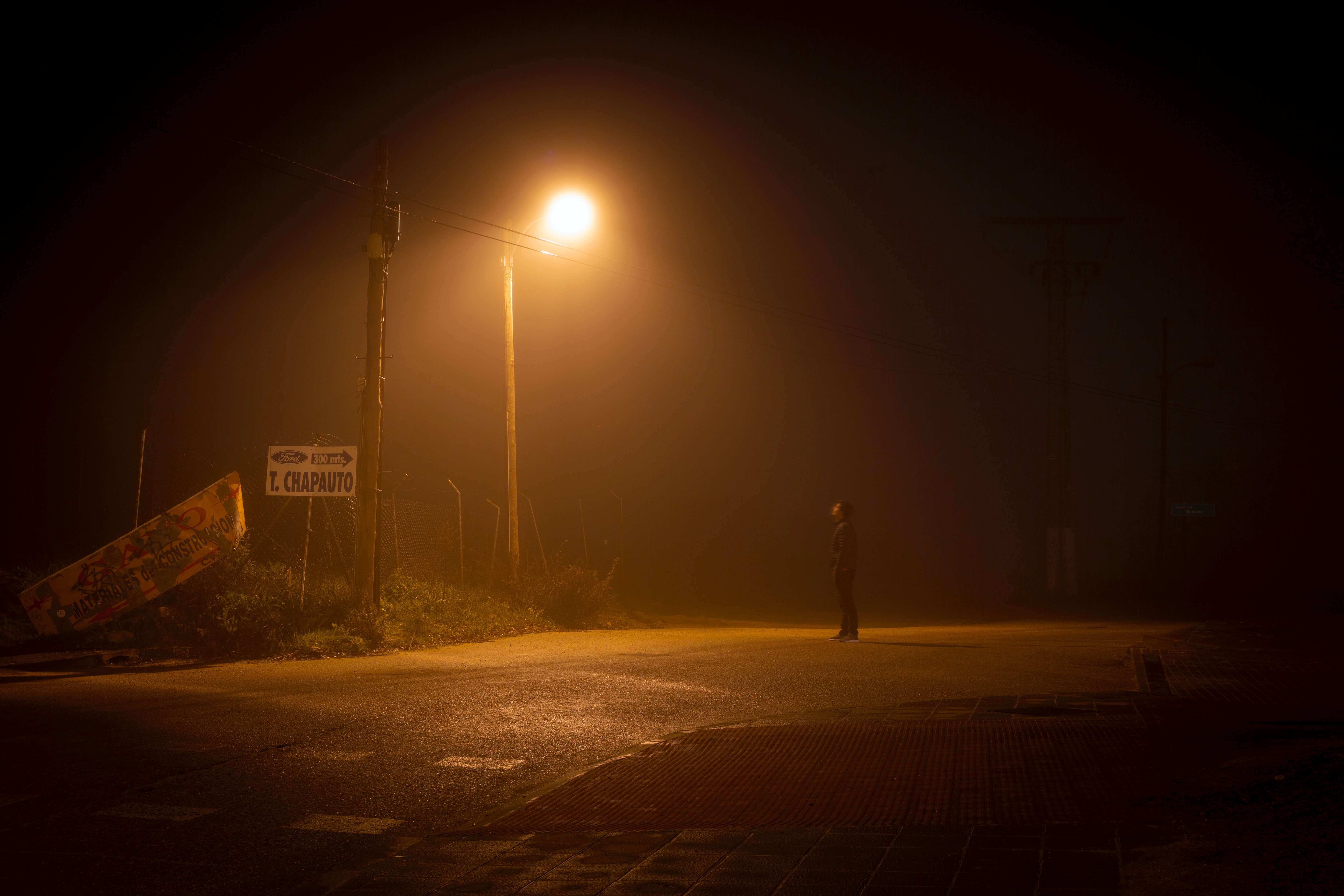 Street, night, fog, car, lights, HD phone wallpaper