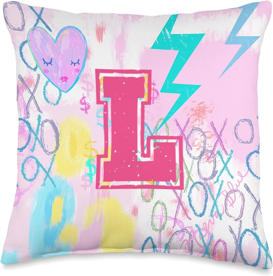Pink Sky Preppy Art Decor, Letter L, Initial, Preppy Art Aesthetic Throw Pillow, 16x16, Multicolor, Home & Kitchen