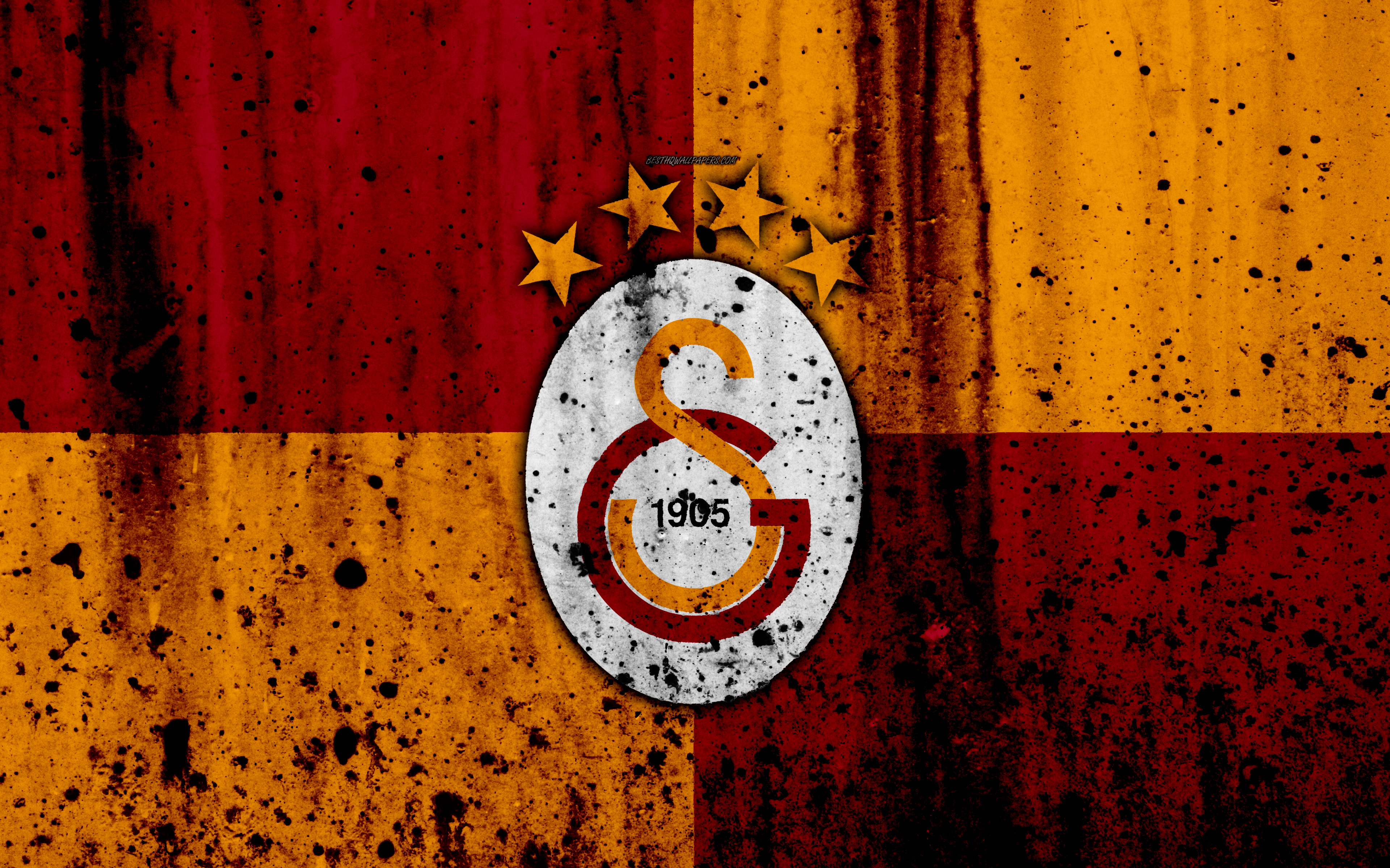 Download wallpaper FC Galatasaray, 4k, Super Lig, logo, Turkey, soccer, football club, grunge, Galatasaray, art, stone texture, Galatasaray FC for desktop with resolution 3840x2400. High Quality HD picture wallpaper