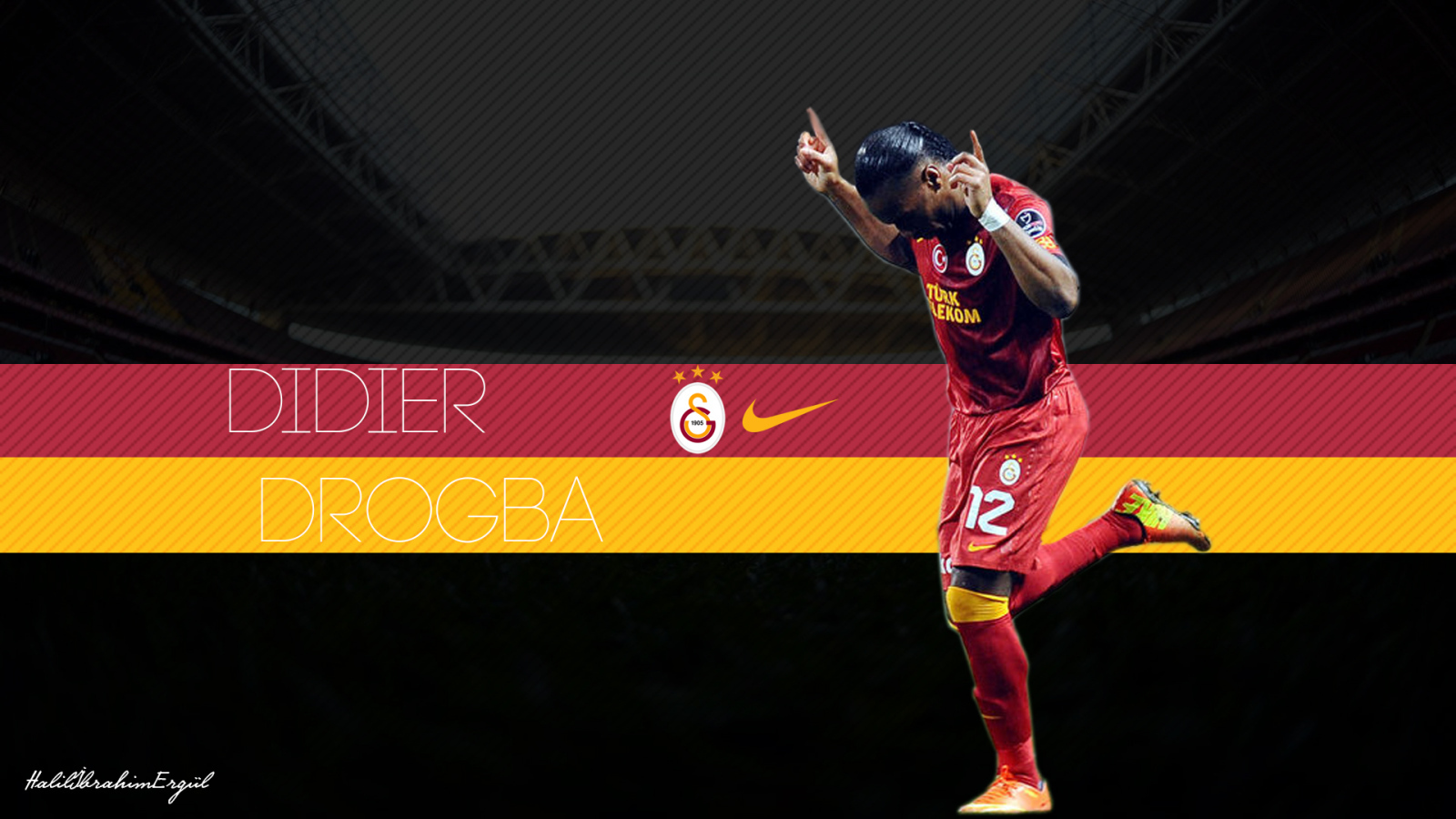 Galatasaray Didier Drogba on dark background Desktop wallpaper 1600x900