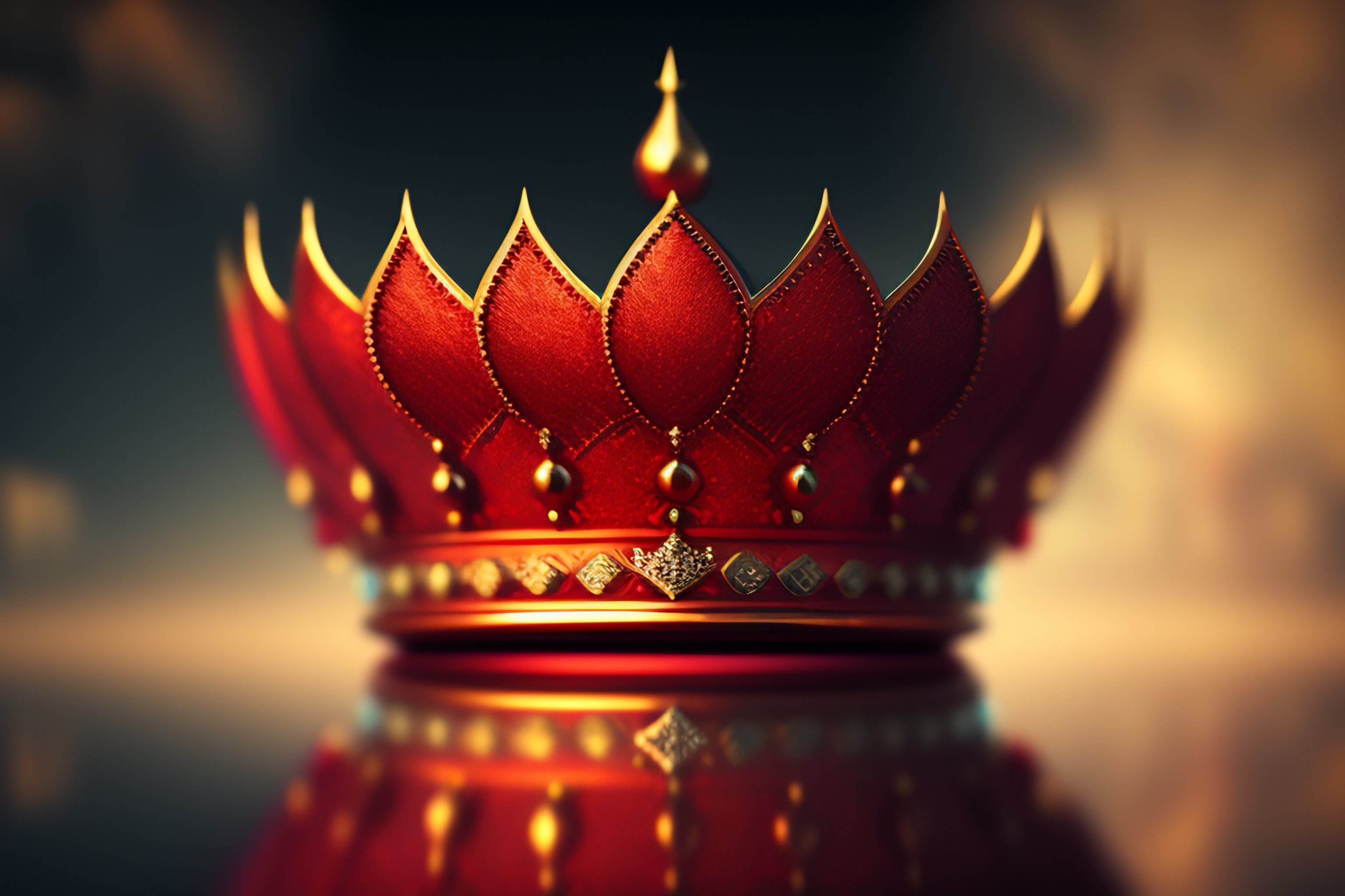 A digital art banner with a red crown in the center without human