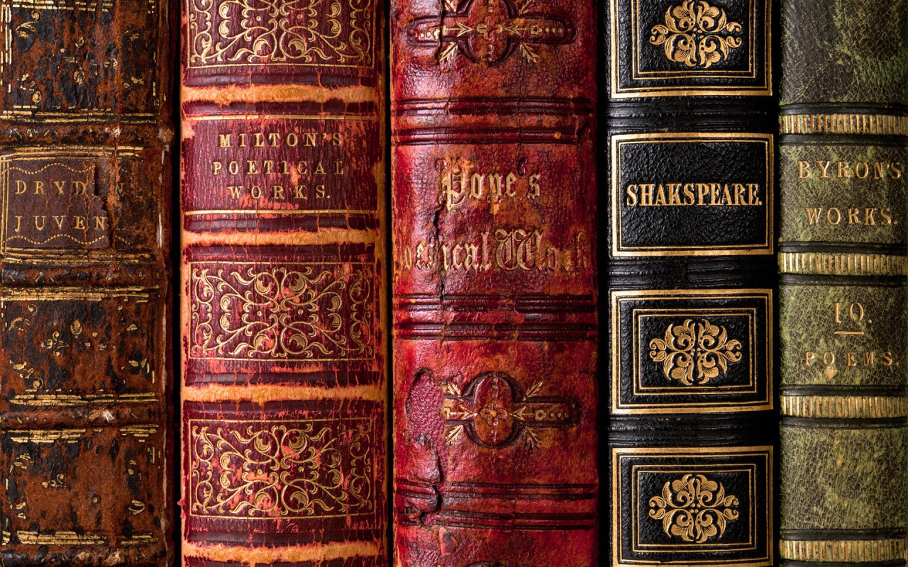 The roots of old books on a library shelf Desktop wallpaper 1280x800