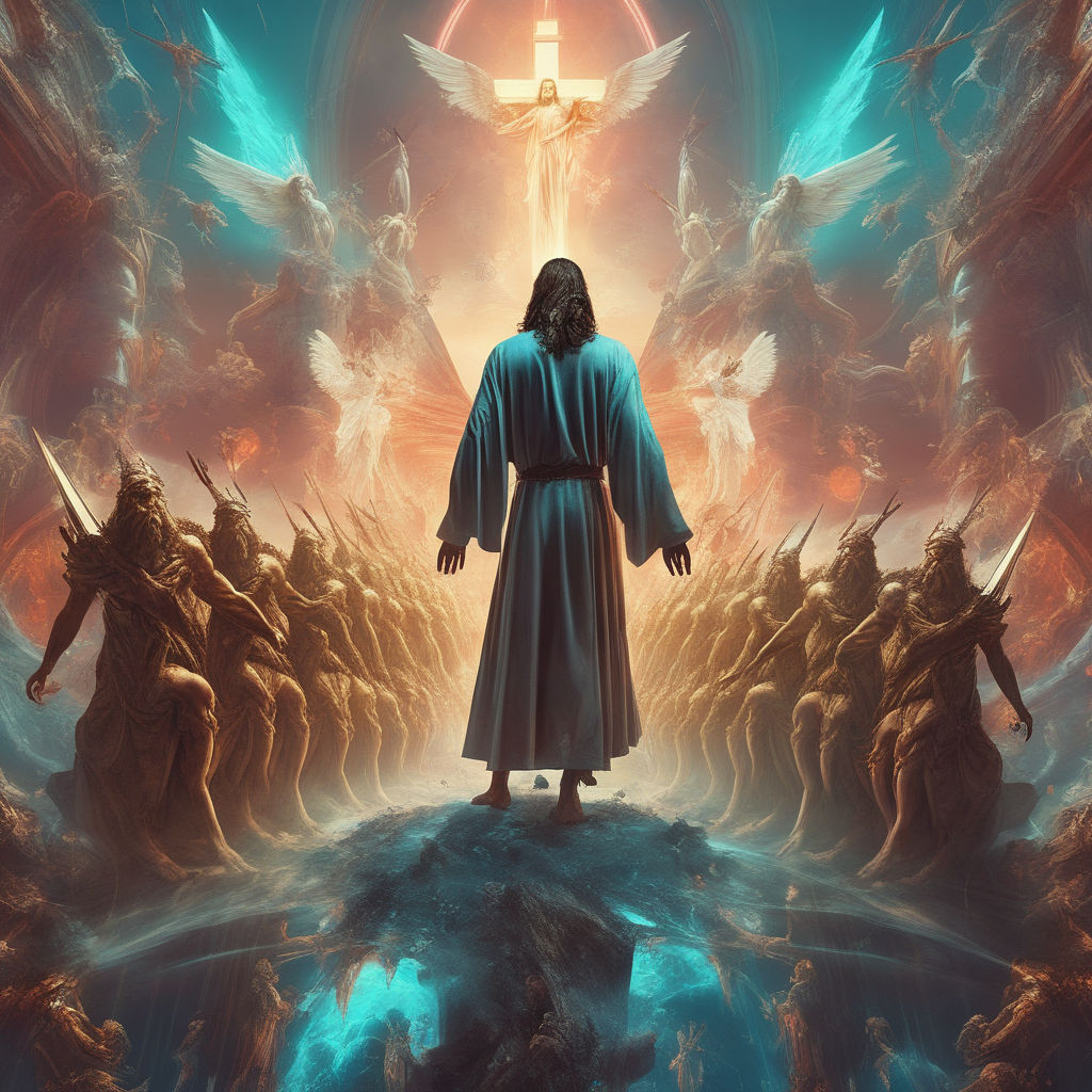 I added jesus christ descending from heaven in the image