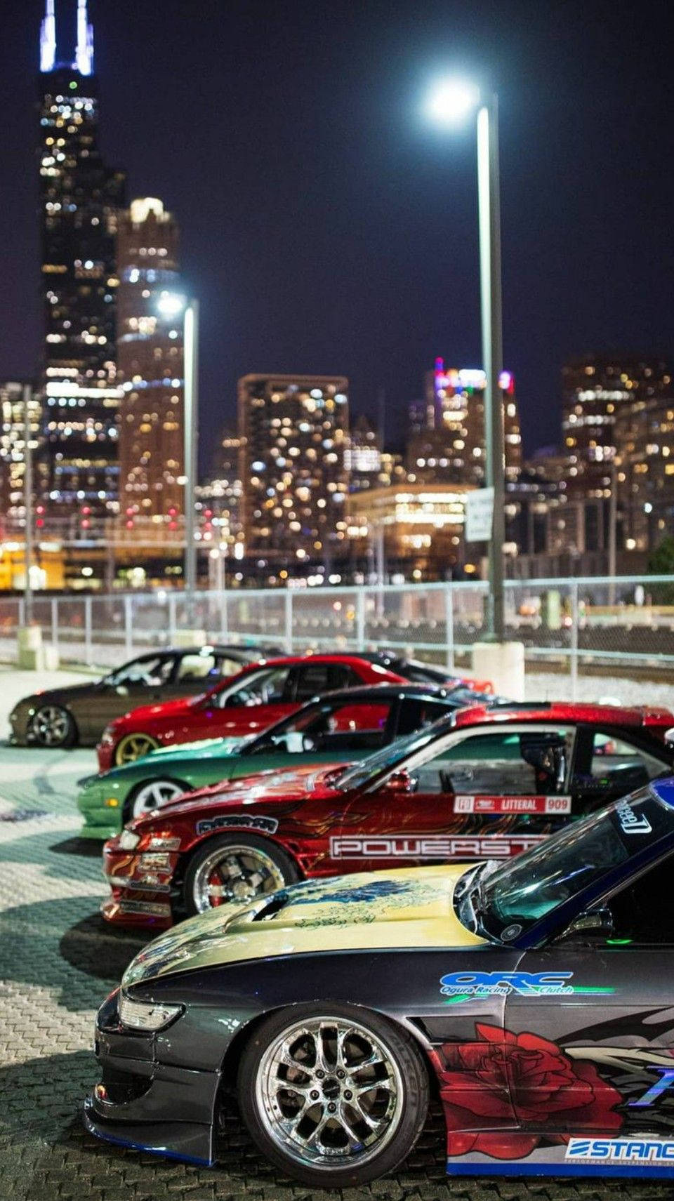 Download Row Of JDM Cars At Night Wallpaper