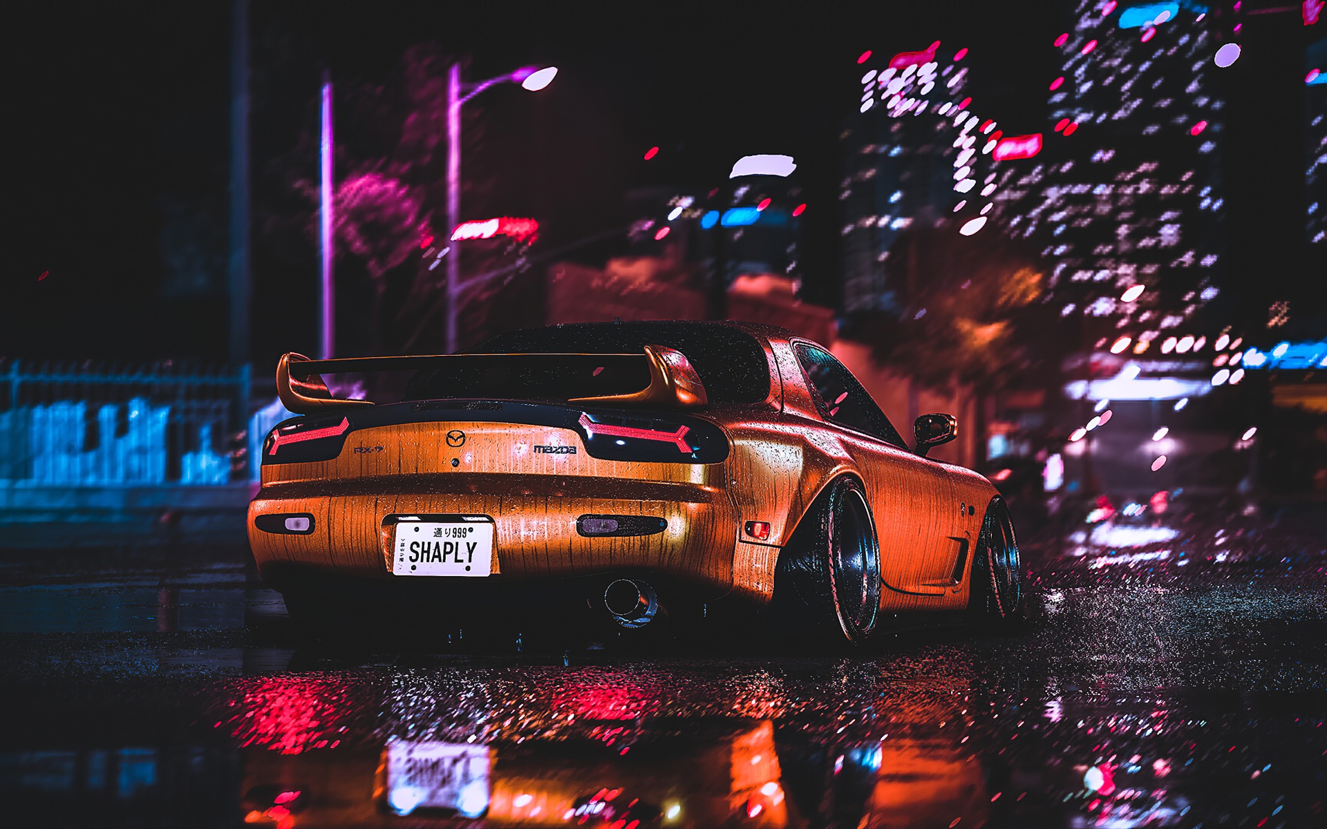 Wallpaper 4k Mazda Rx7 City Night Lights Wallpaper